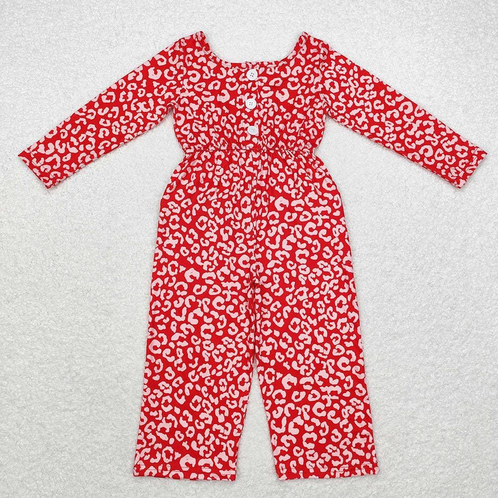 Red Leopard Long Sleeve Pocket Jumpsuit Product Image