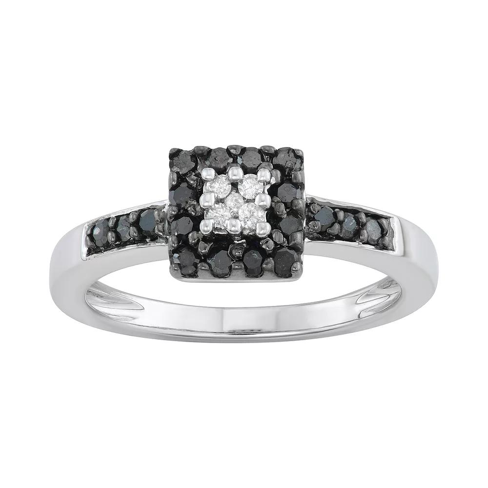 1/3 Carat T.W. Black & White Diamond Halo Ring, Women's, Size: 8, Silver Tone Product Image