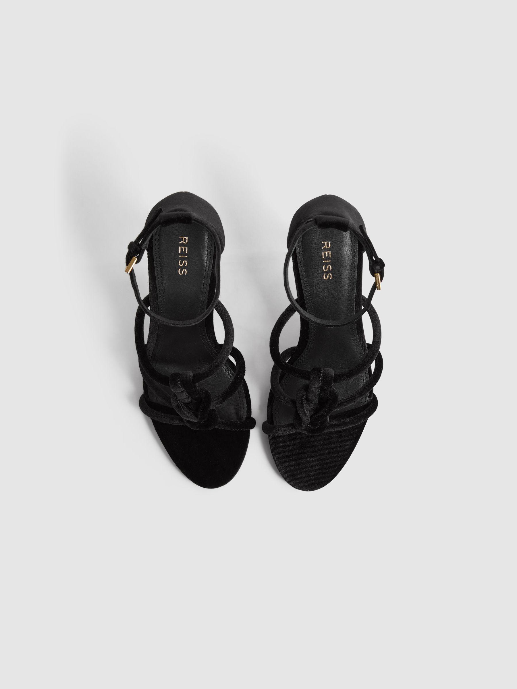 Velour Strappy Open-Toe Heels in Black Product Image