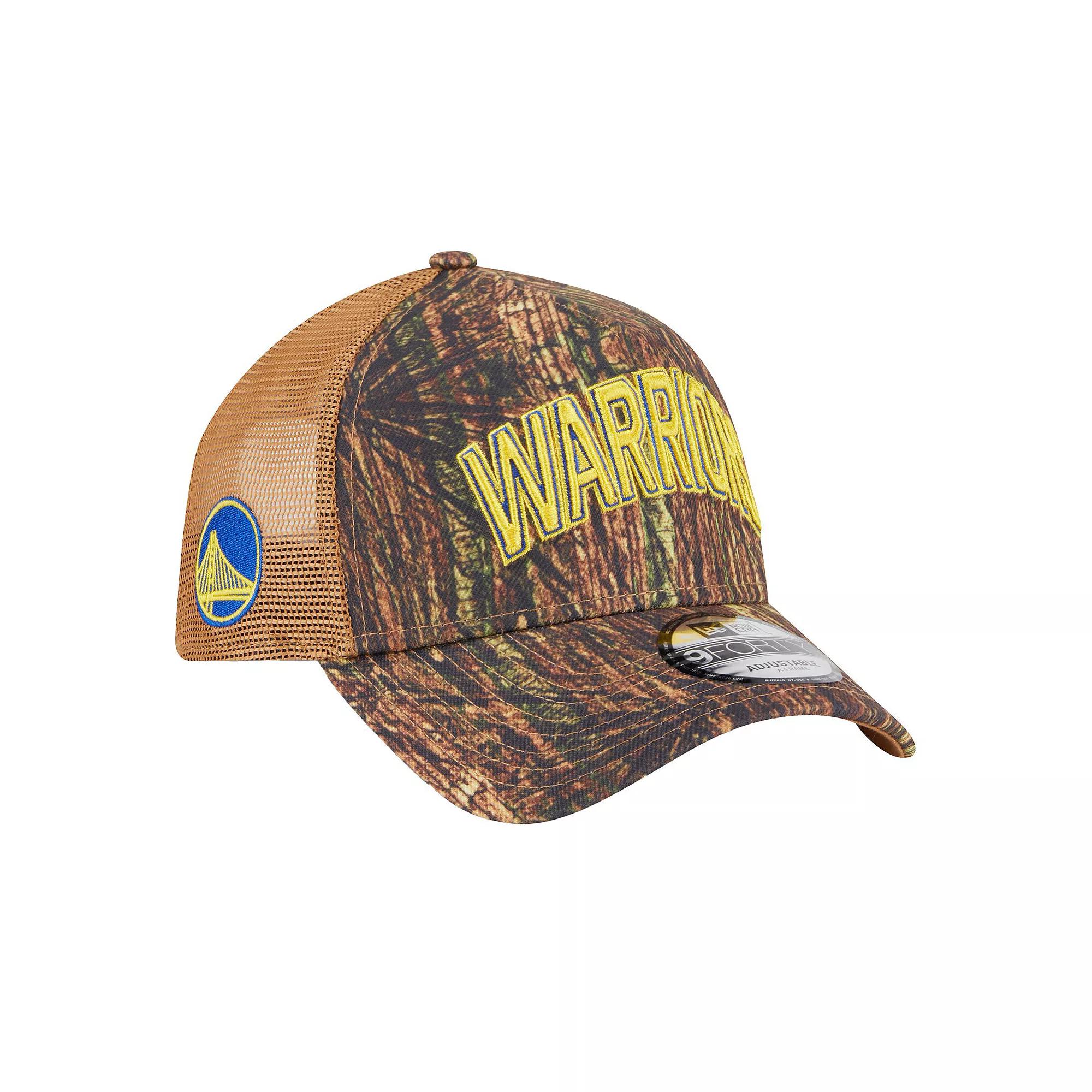 Men's New Era  Camo Golden State Warriors Victory Grove Forest A-Frame Trucker 9FORTY Adjustable Hat, Green Product Image