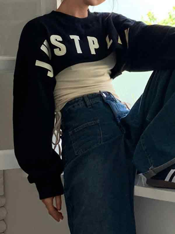 Letter Print Loose Short Sweatshirt Product Image