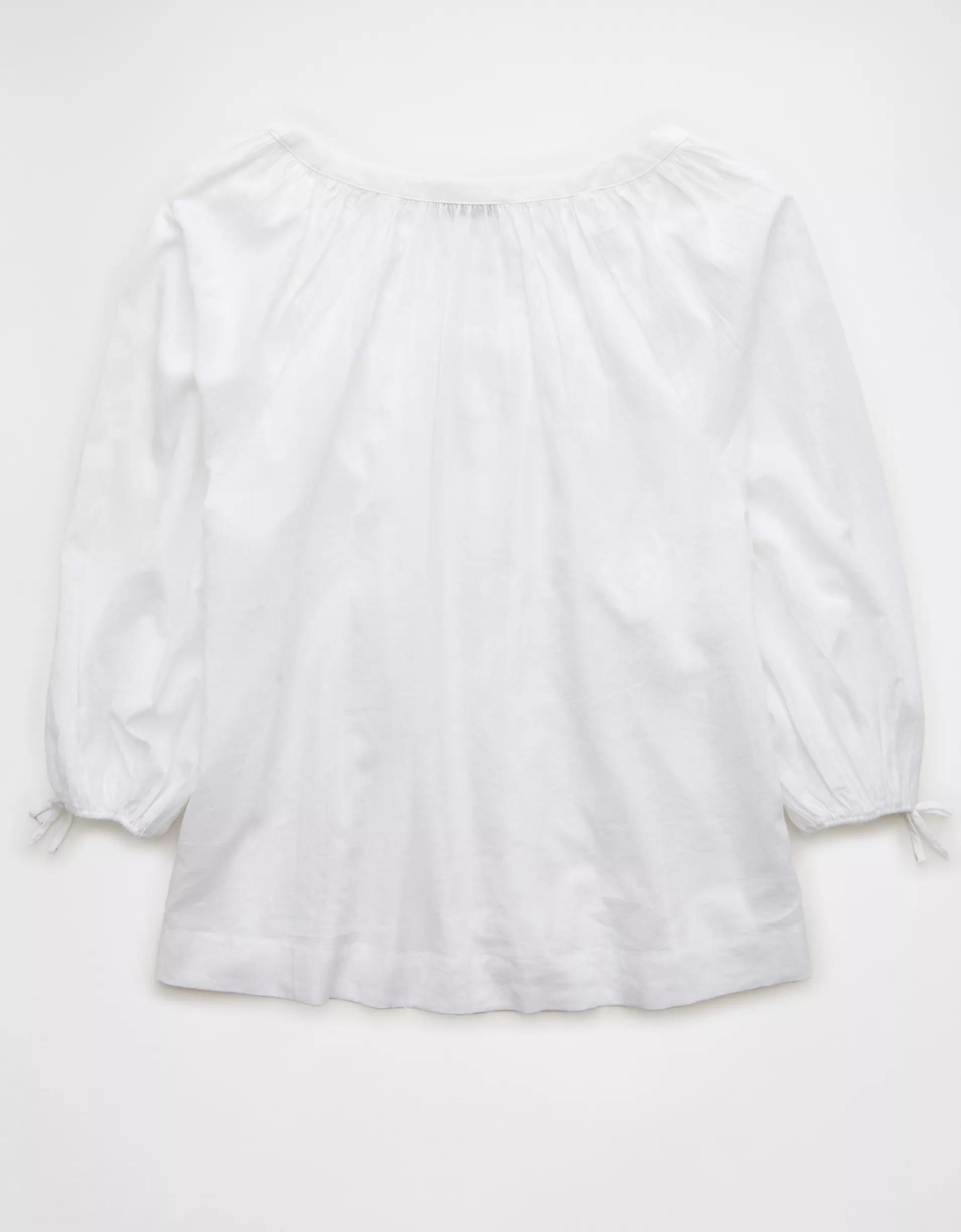 AE Long-Sleeve Open Neck Blouse Product Image