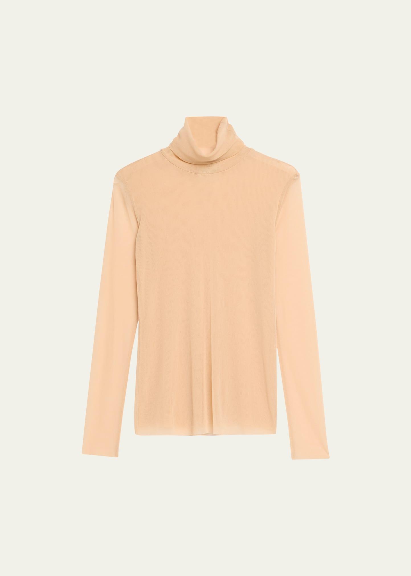 Long-Sleeve Turtleneck Tulle Blouse Product Image