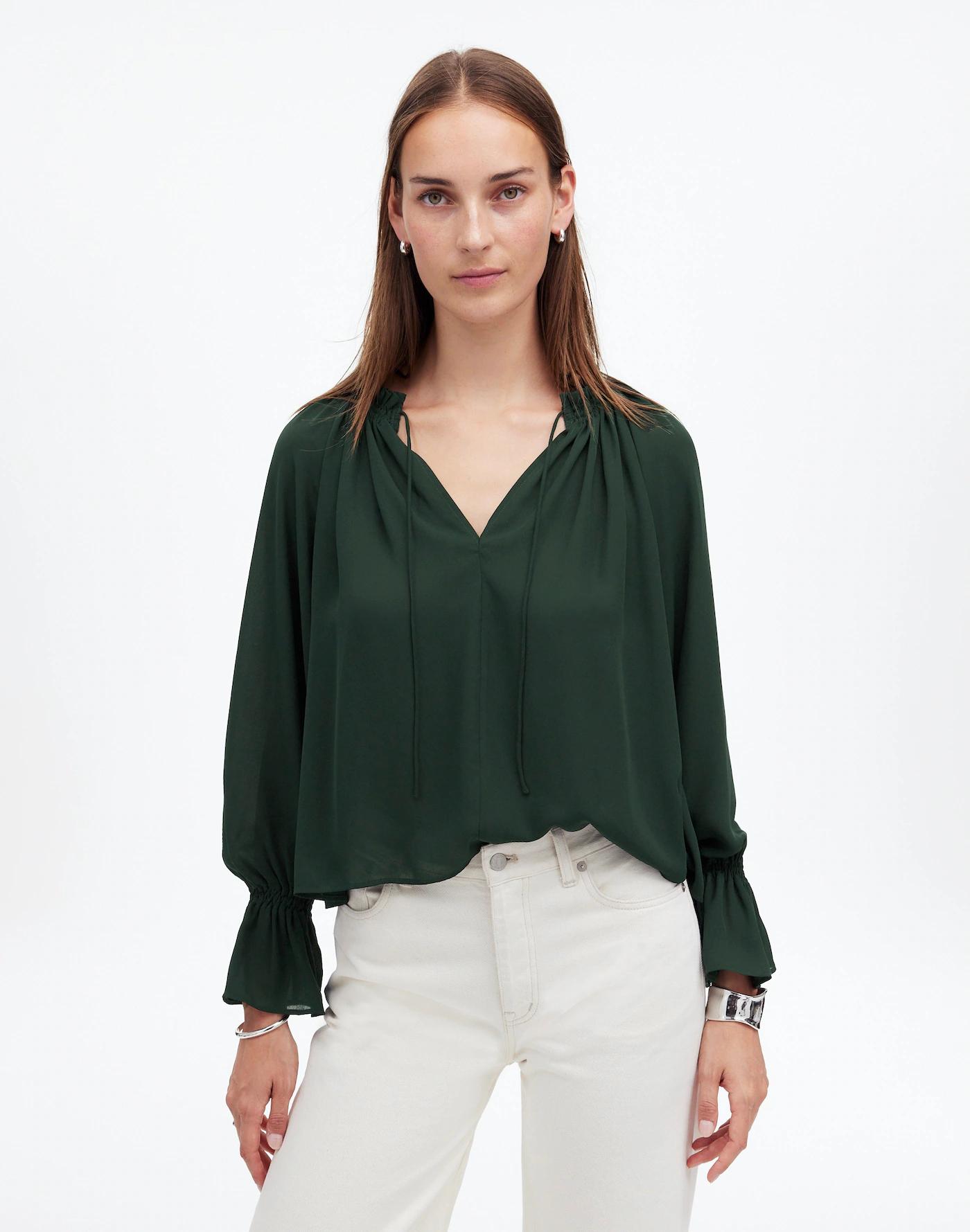Long-Sleeve Tie-Neck Top Product Image