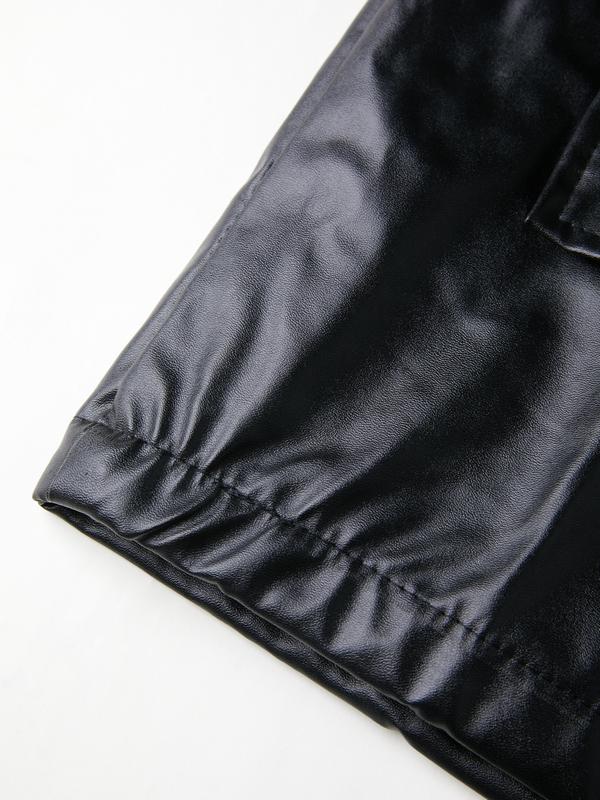 Oversized Black Faux Leather Jacket Product Image