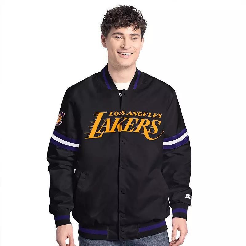 Men's Starter  Black Los Angeles Lakers Scout Varsity Full-Snap Jacket, Size: XL Product Image