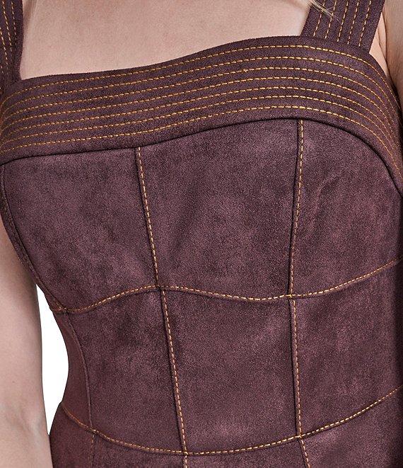 BCBG Suede Square Neck Sleeveless Wide Strap Fit & Flare Dress Product Image