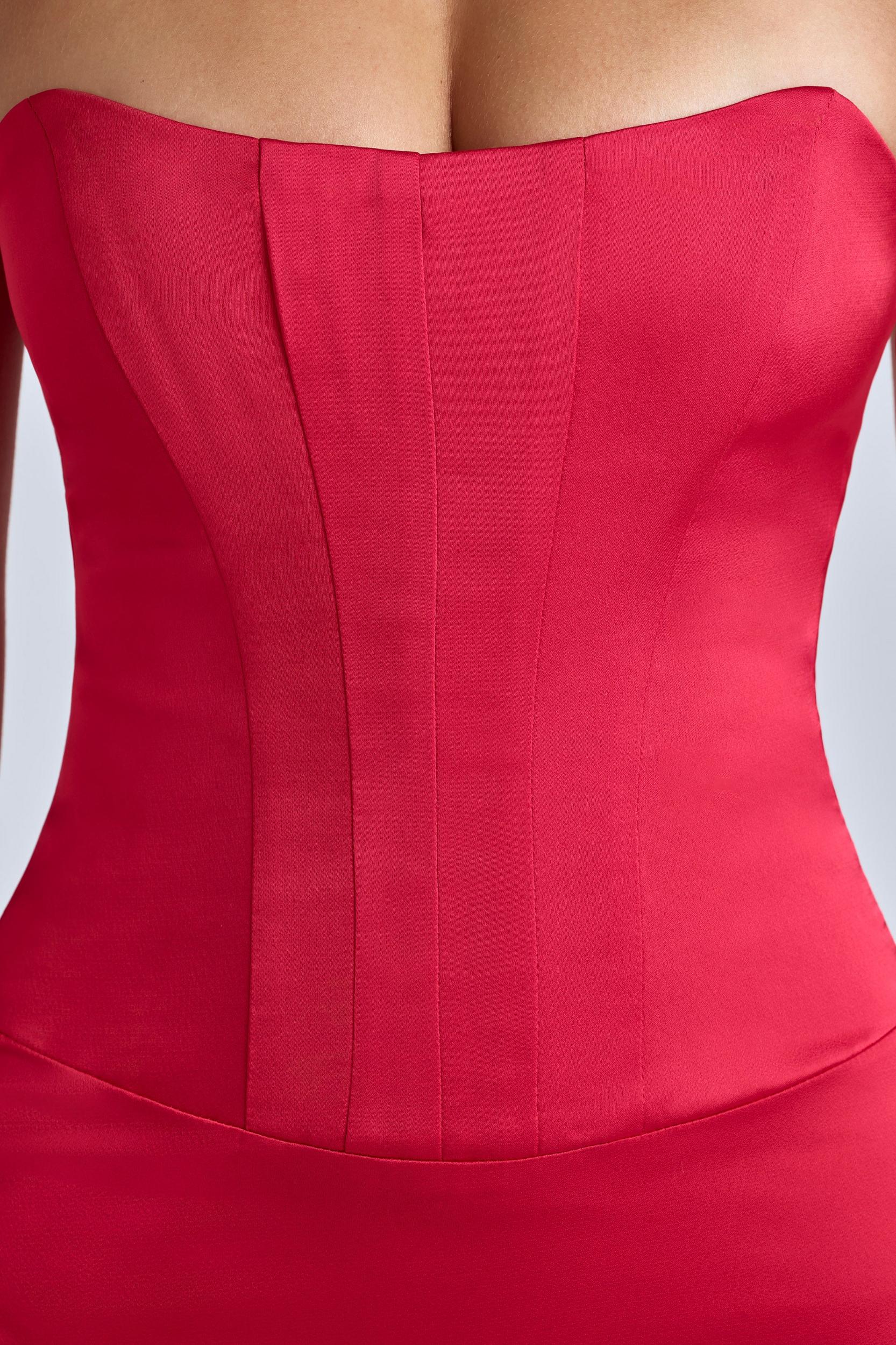 Lace-Up Corset Mini Dress in Cherry Red Product Image