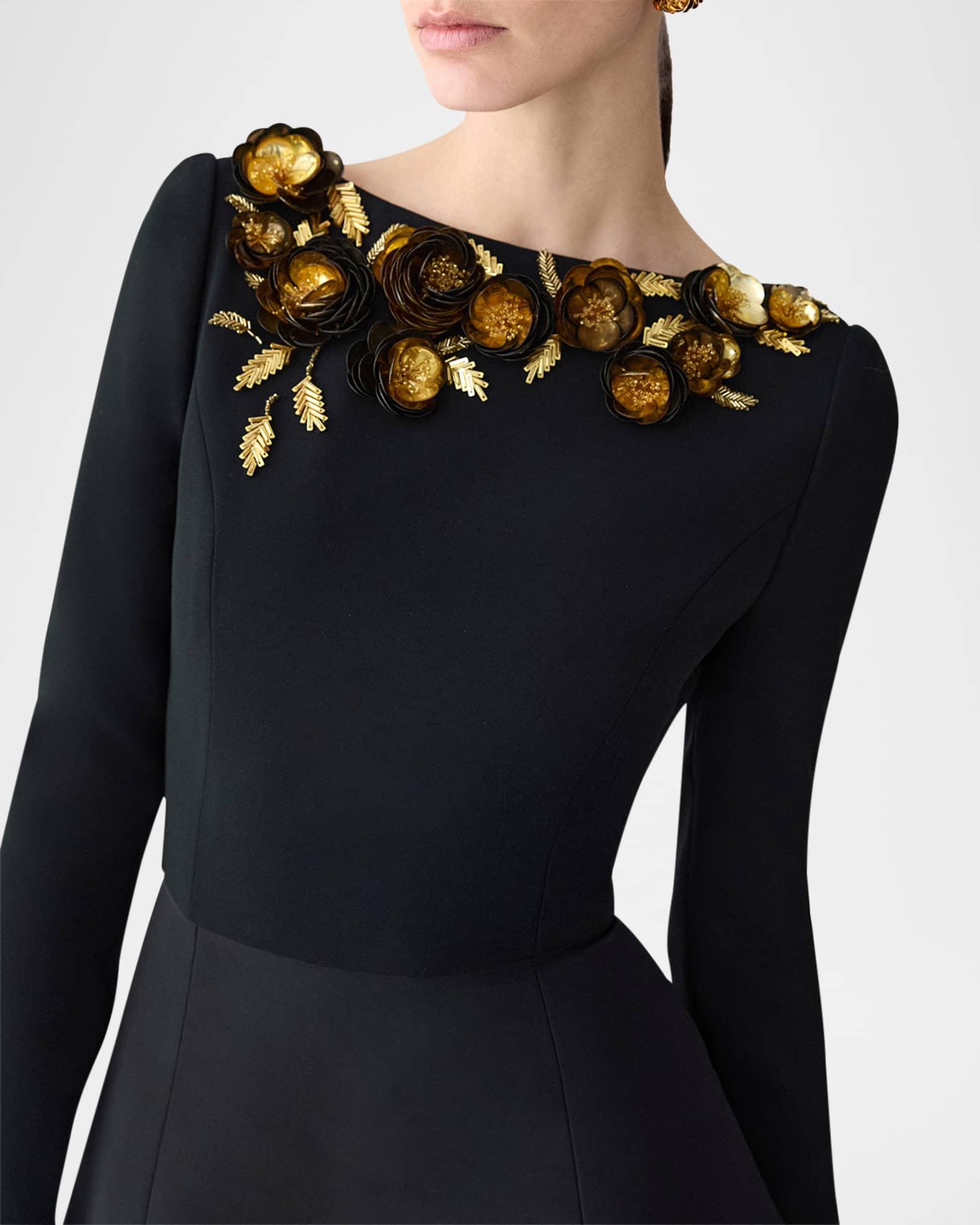 3D Floral Embellished Long-Sleeve Midi Dress Product Image