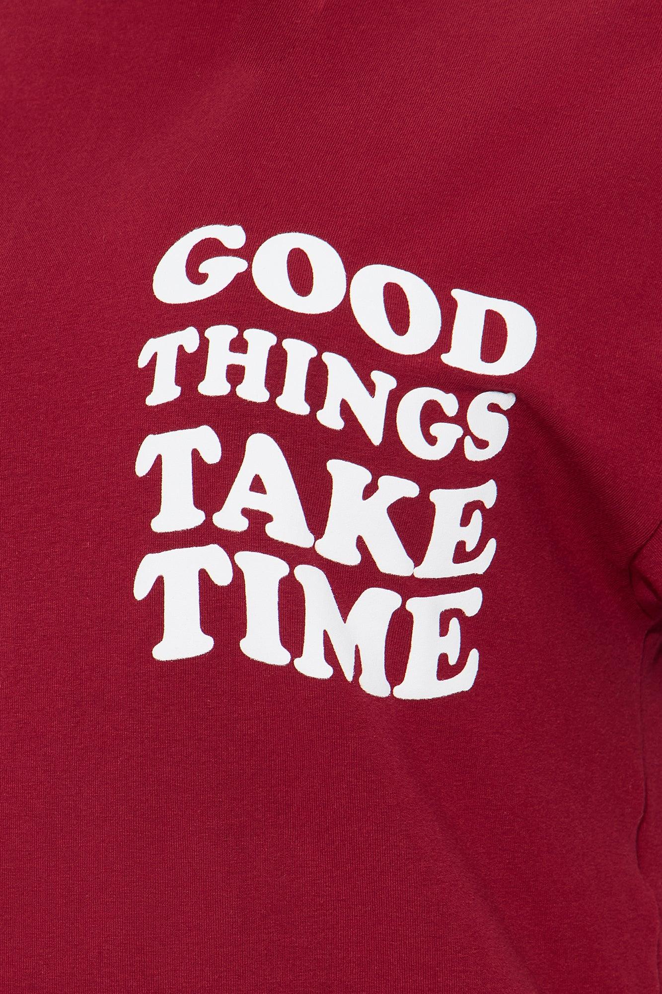 Good Things Take Time Biker Short Set - Burgundy Product Image