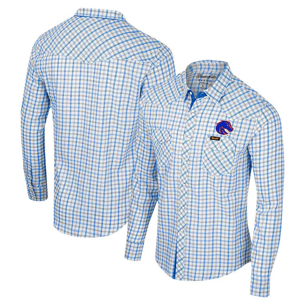 Men's Colosseum x Wrangler White Boise State Broncos Plaid Window Pane Long Sleeve Full-Snap Shirt, Size: XXL Product Image