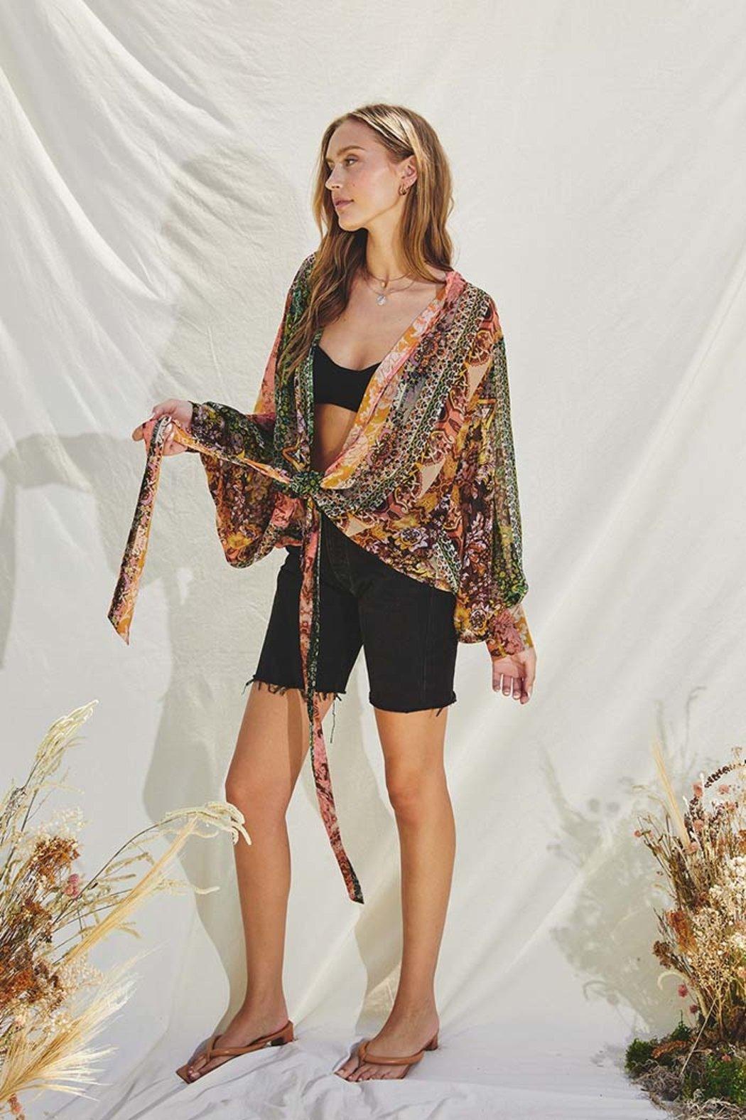 Boho Floral Tie Detail Kimono Product Image