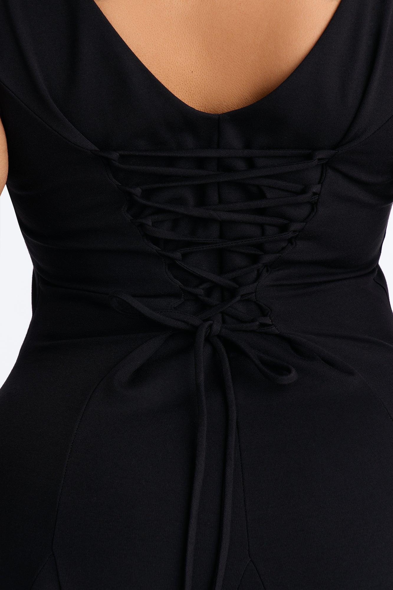 Gisella Lace Up Ponte Midi Dress - Black Female Product Image