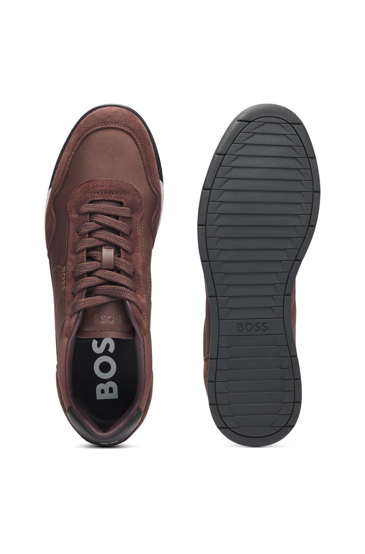 Mixed-material lace-up trainers with suede trims Product Image