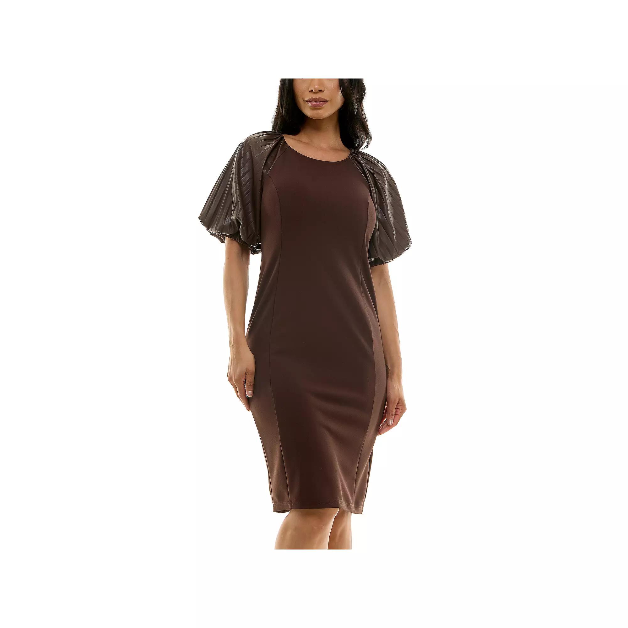 Women's Nina Leonard Pleat Puff Sleeve Sheath Dress,  Product Image
