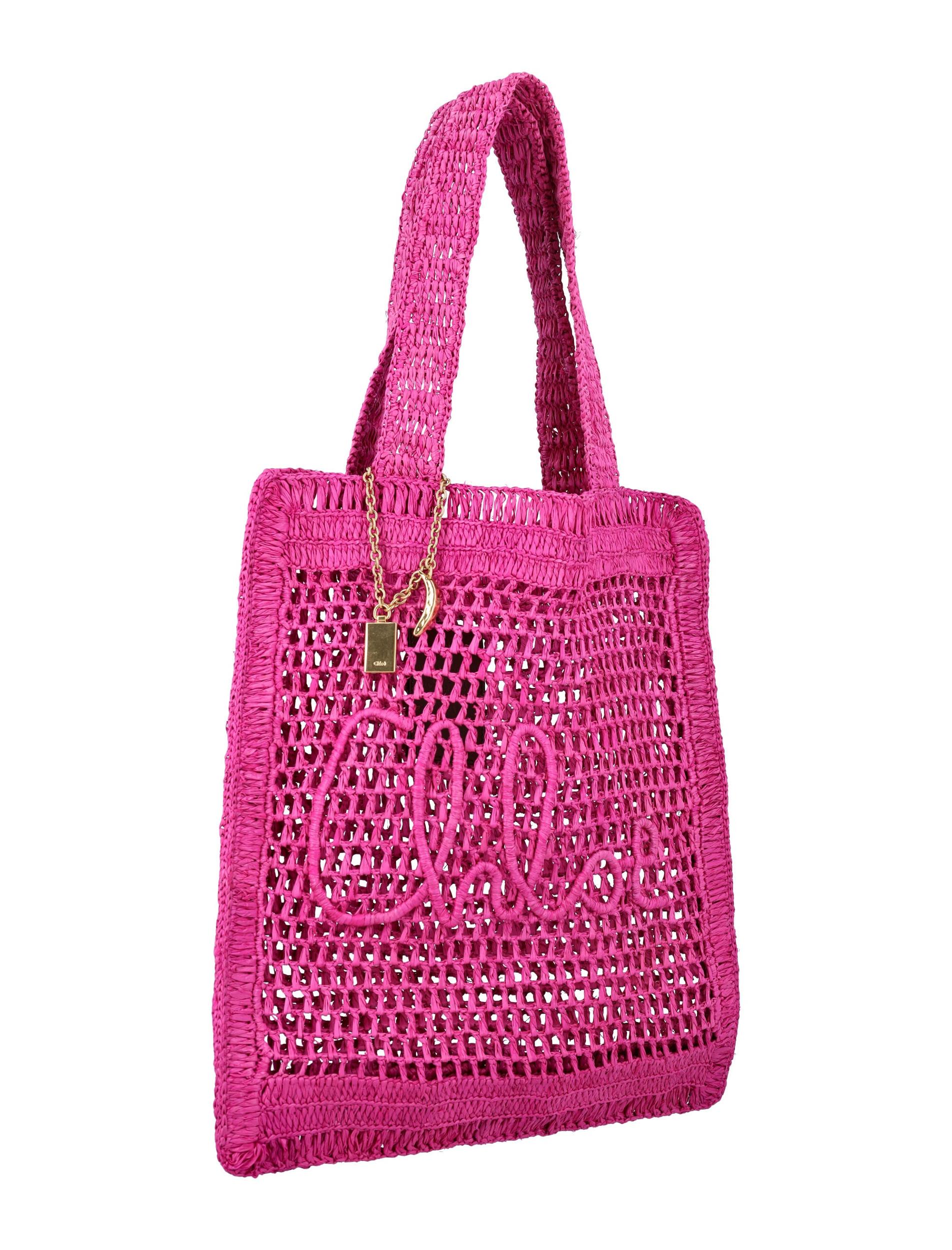 CHLOÉ Chloe Women Fuchsia Raffia Estate Banana Shopping Bag In Fuchsiarose Product Image