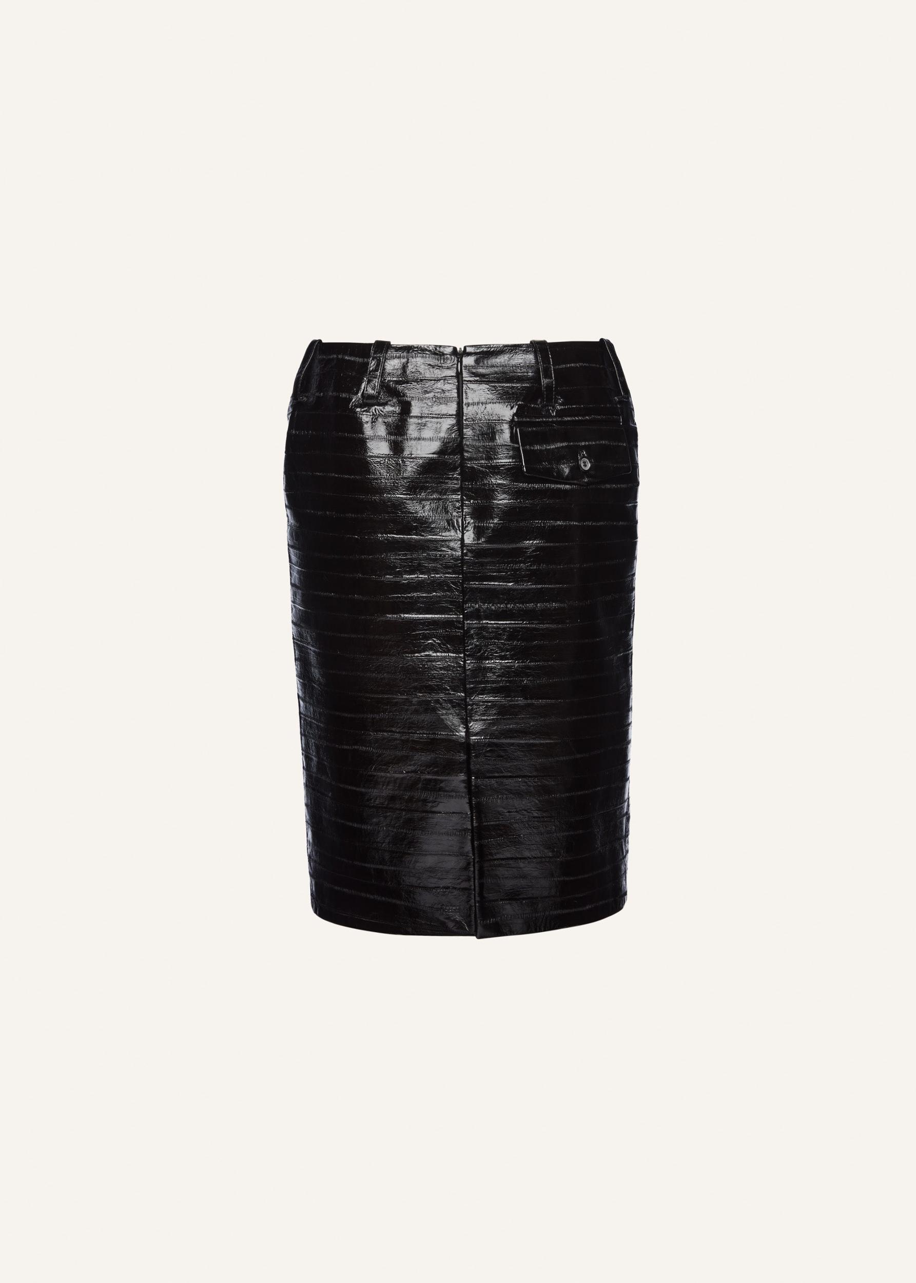 Croc embossed leather midi skirt in black Product Image