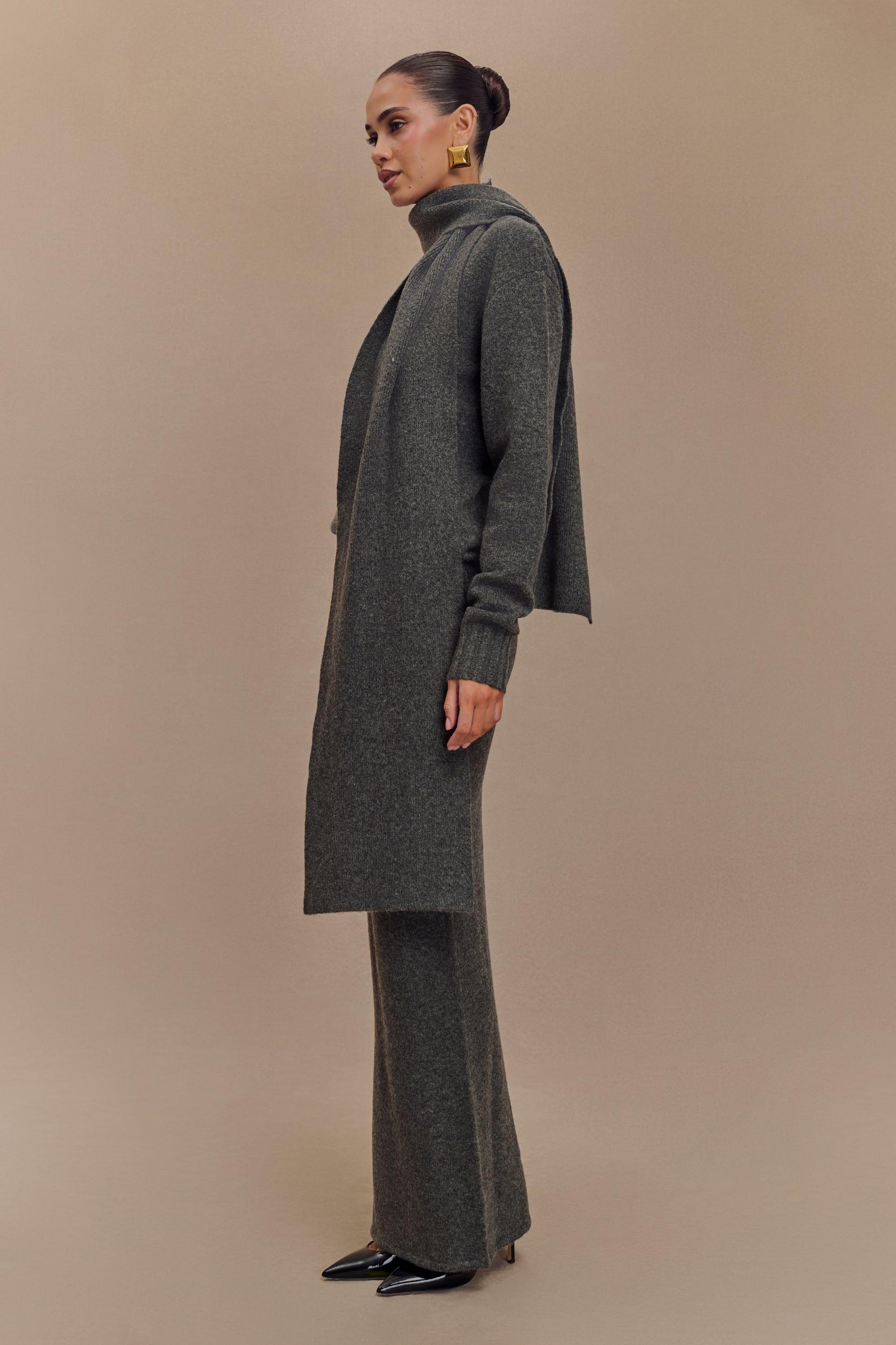 Ella V Neck Knit Jumper With Scarf - Charcoal Marle Product Image