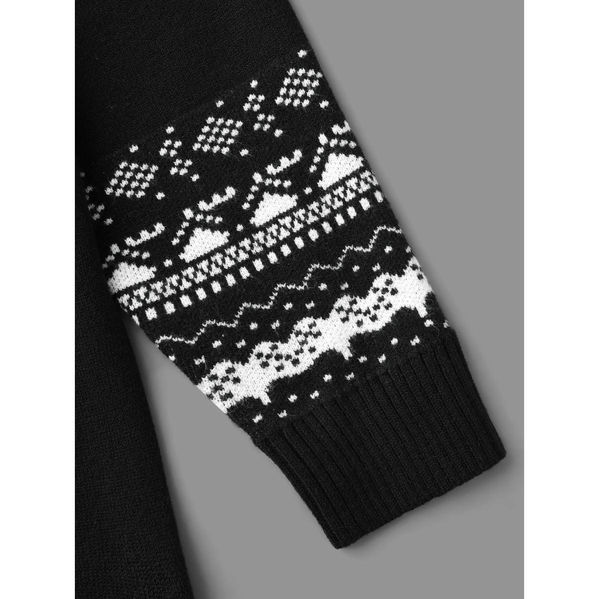 Plus Size Supersoft Essentials Jacquard Sleeve Side Slit Pullover Black Women Casual Loose Long Sleeve V-neck Everyday Pullovers BloomChic 12/L Product Image