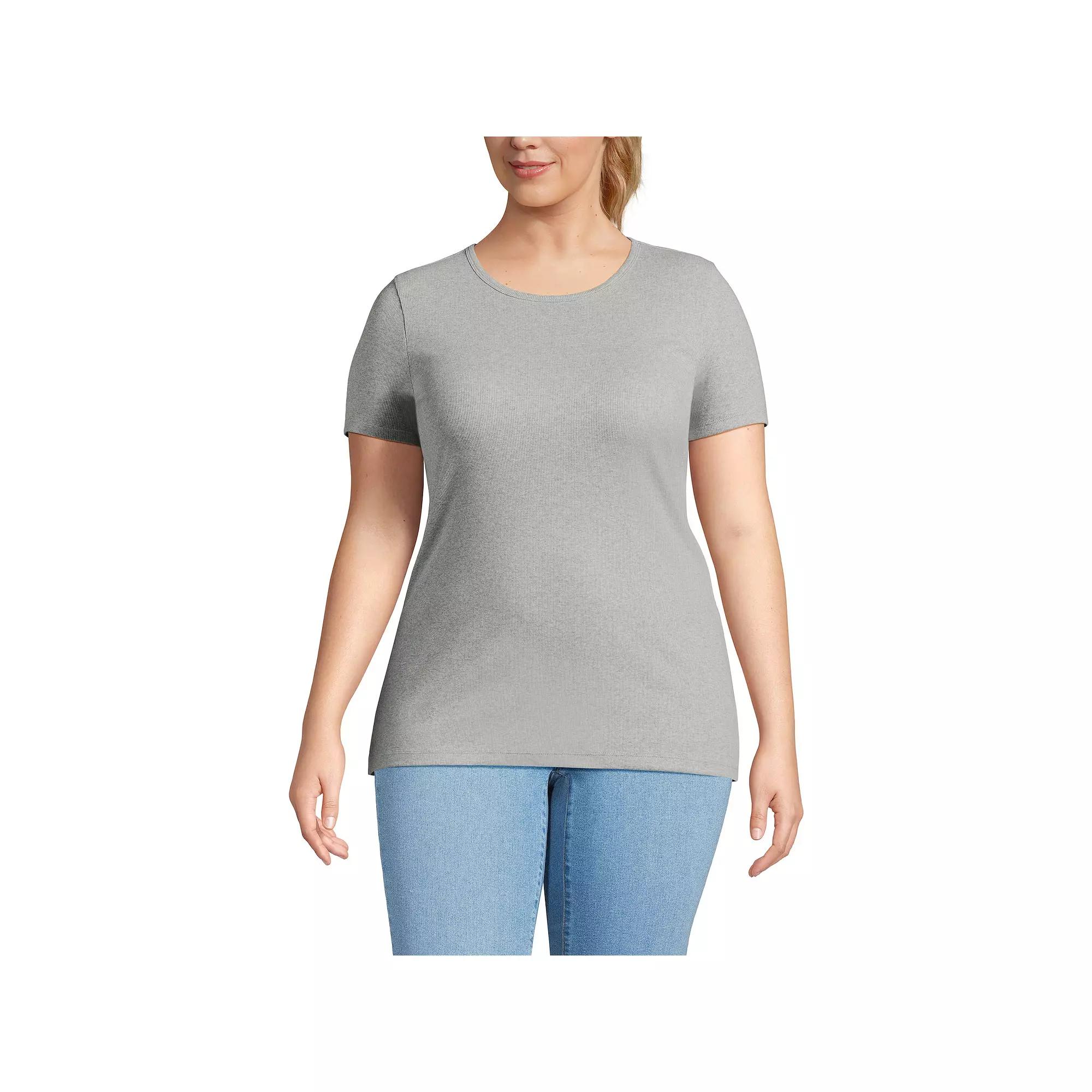 Plus Size Lands' End Short Sleeve Micro Rib Crewneck Top, Women's, Size: 2XL, Tinted Pink Product Image