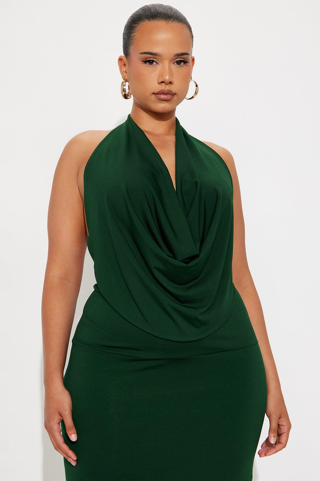 Maya Double Lined Backless Halter Maxi Skirt Set - Hunter Female Product Image