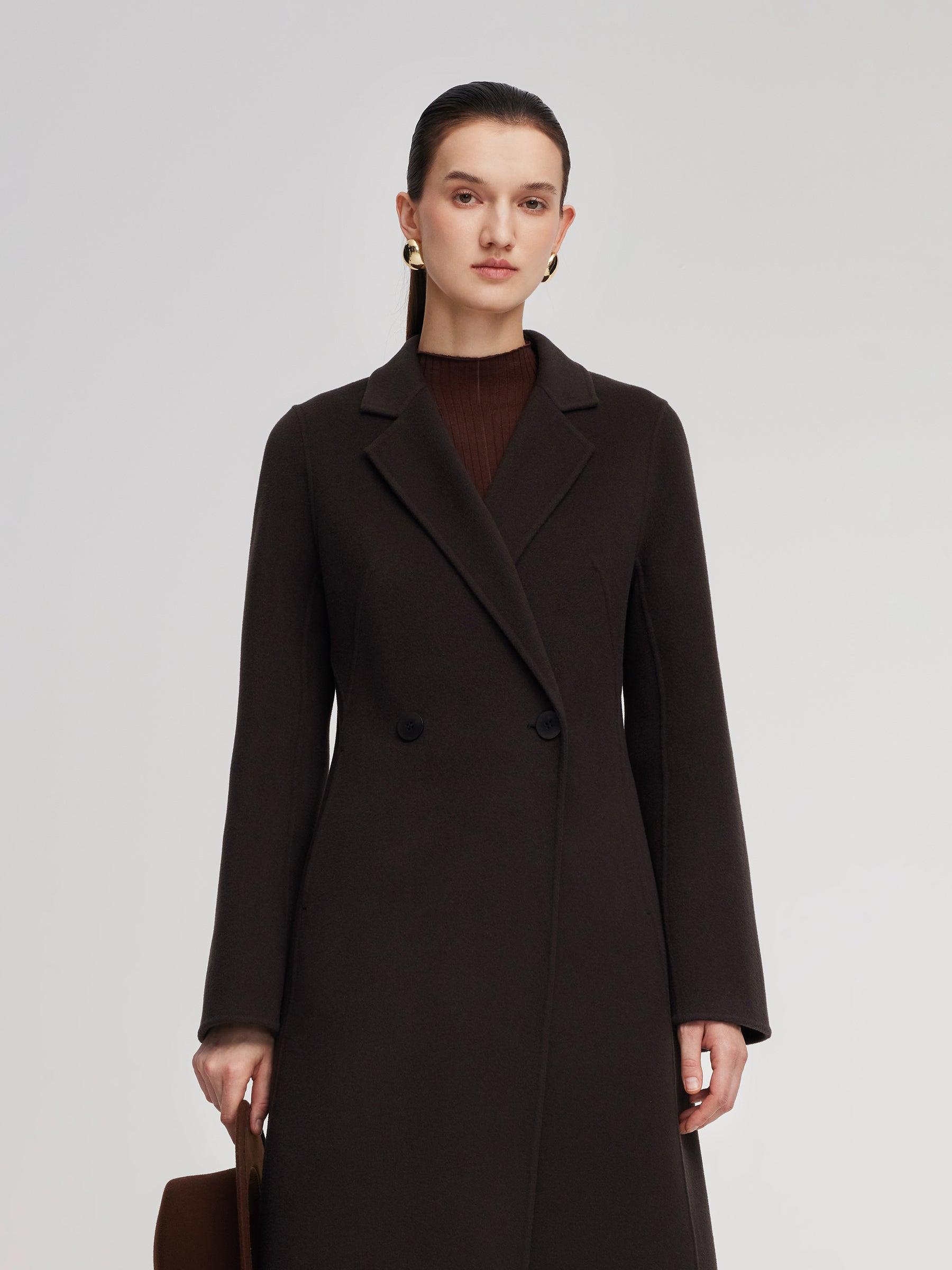 Cashmere Wool Blend Gathered Waist Women Overcoat Product Image