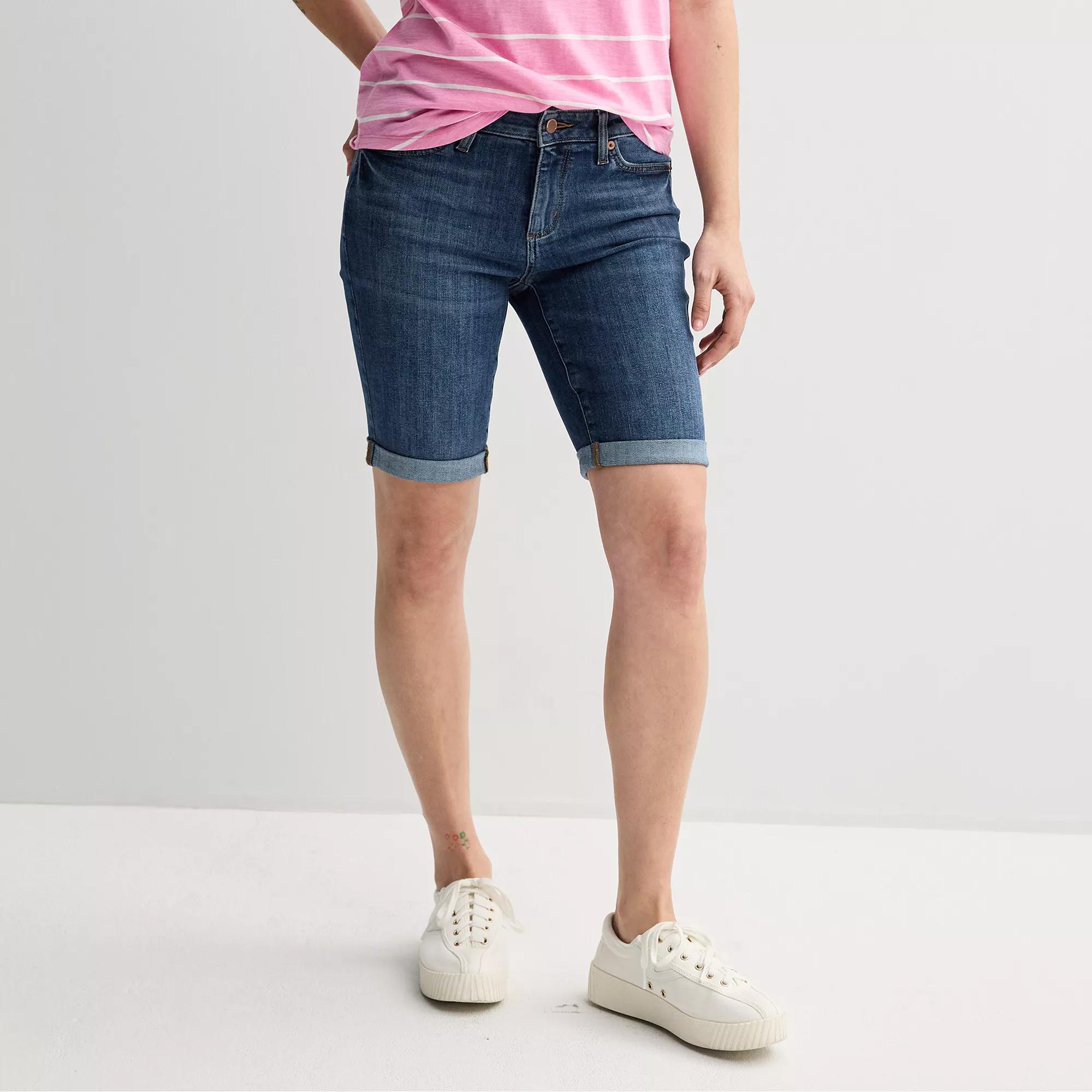 Petite Sonoma Goods For Life® Roll Cuff Denim Bermuda Shorts, Women's, Size: 0 Petite, Dark Blue Product Image