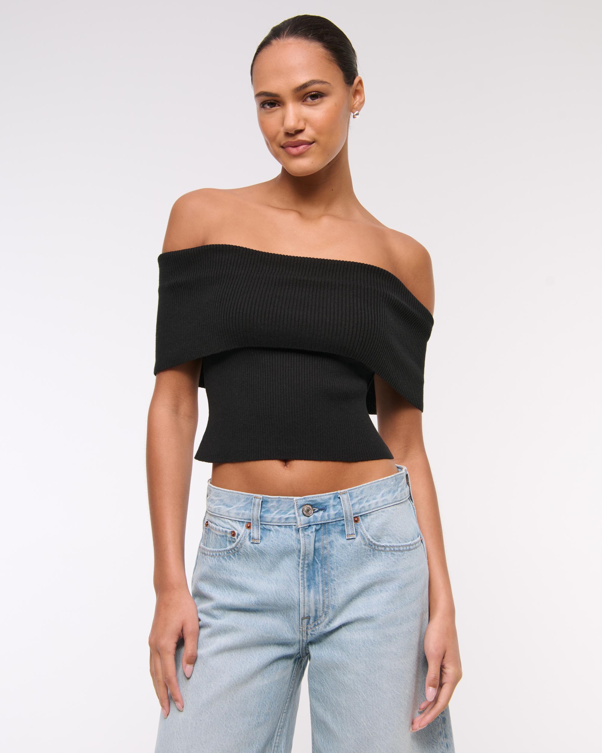 Foldover Off-The-Shoulder Sweater Top Product Image