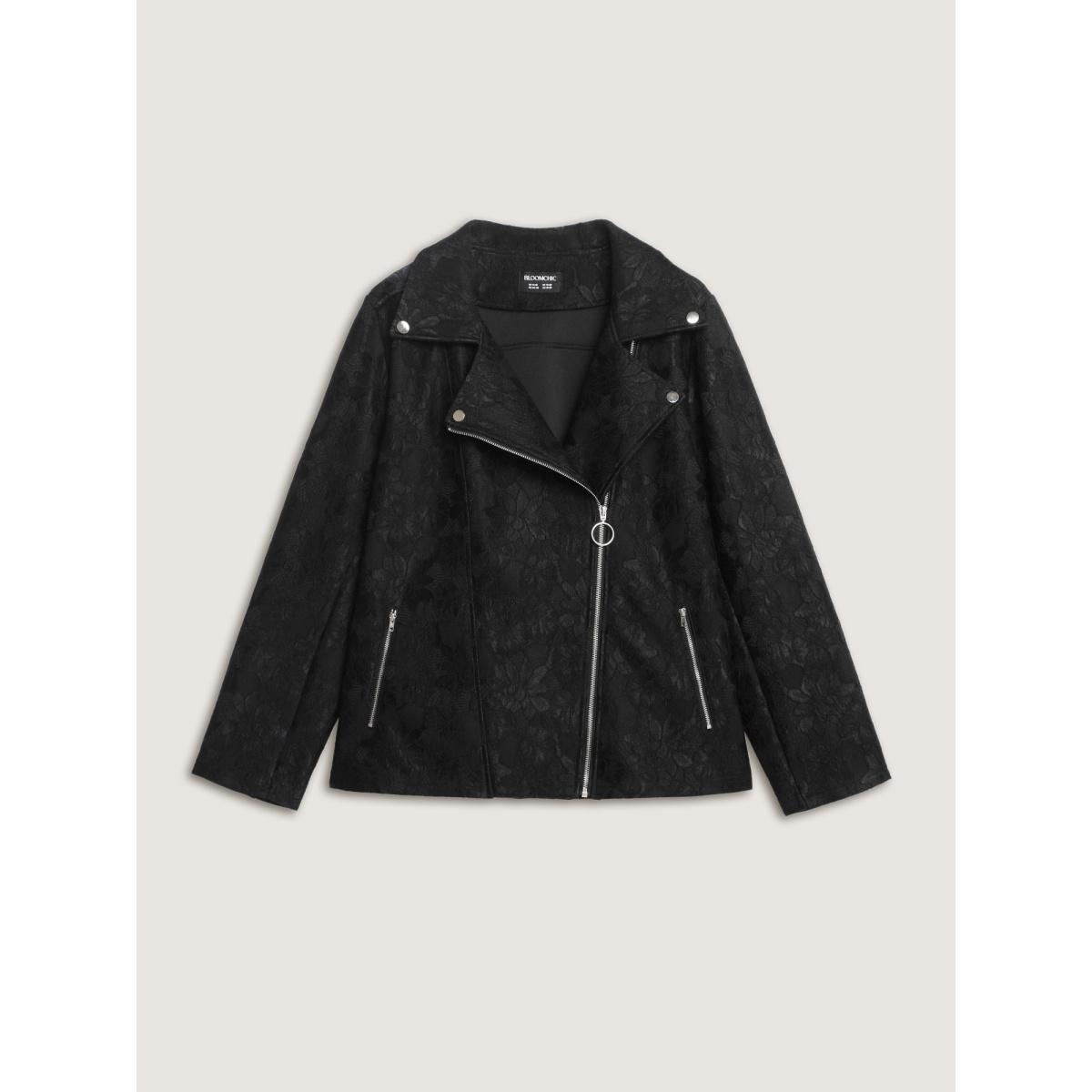 Plus Size Crochet Lace Mesh Pocket Zipper Coat Women Black Romantic Overlapping Ladies Elegant Winter Coats BloomChic 26/4X Product Image