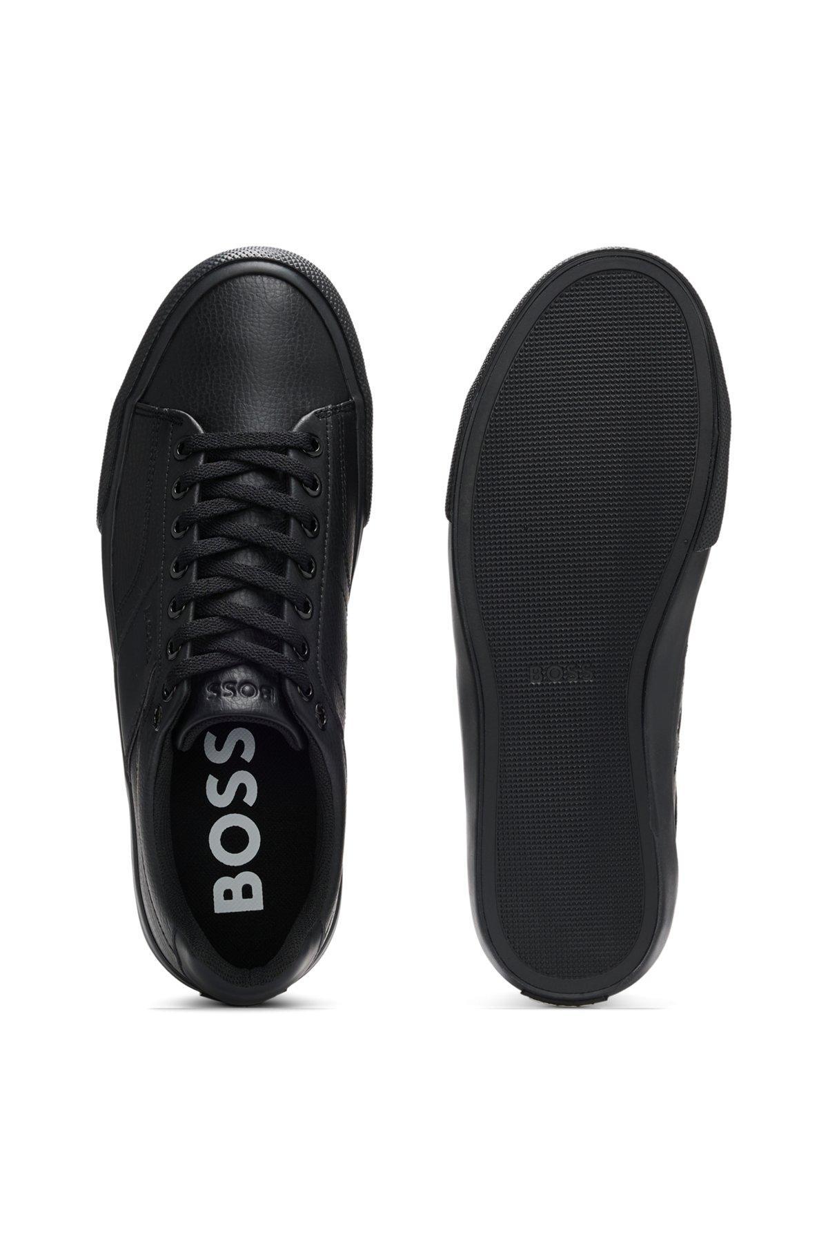 BOSS - Faux-leather trainers with plain and grained textures - Black Product Image