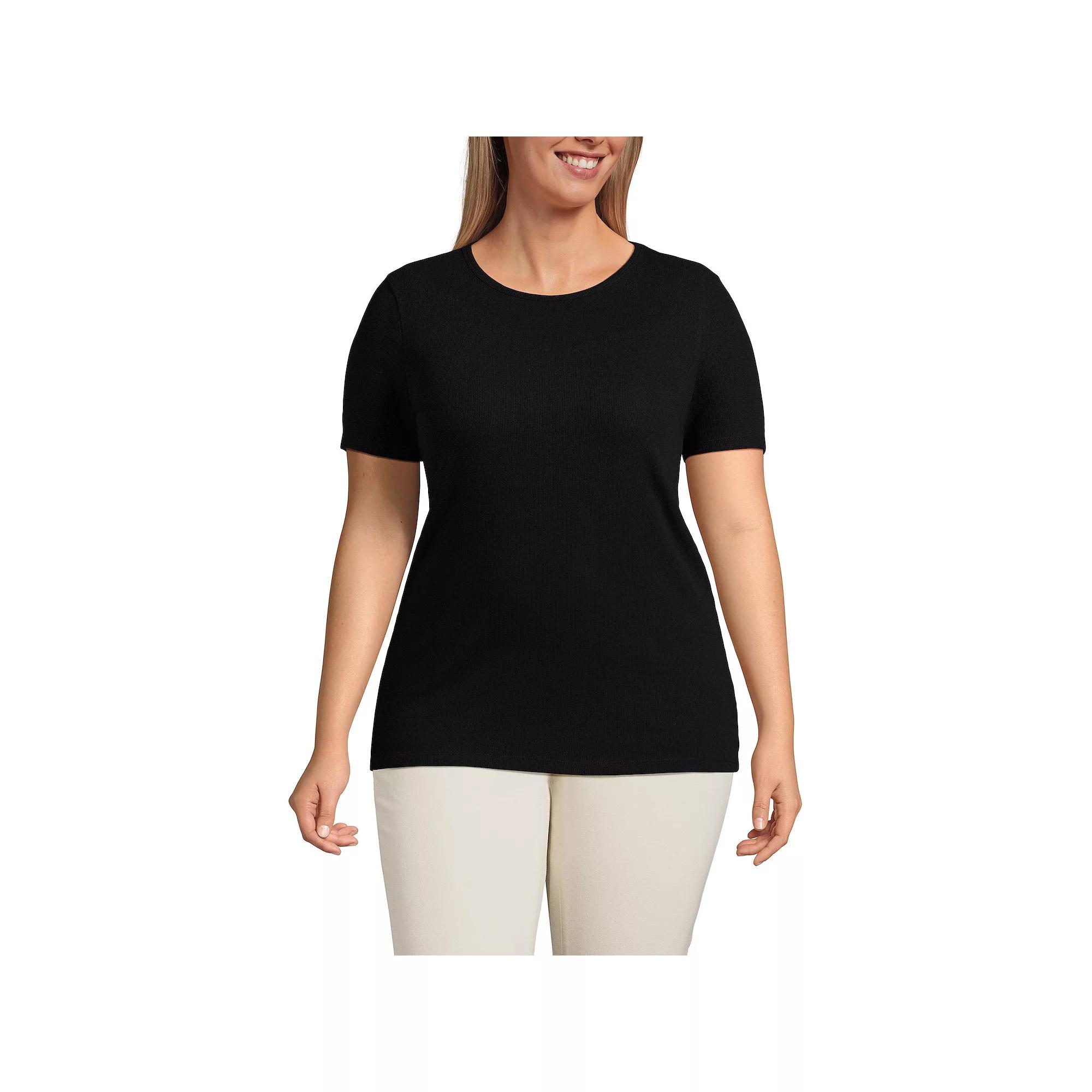 Plus Size Lands' End Short Sleeve Micro Rib Crewneck Top, Women's, Size: 2XL, Tinted Pink Product Image