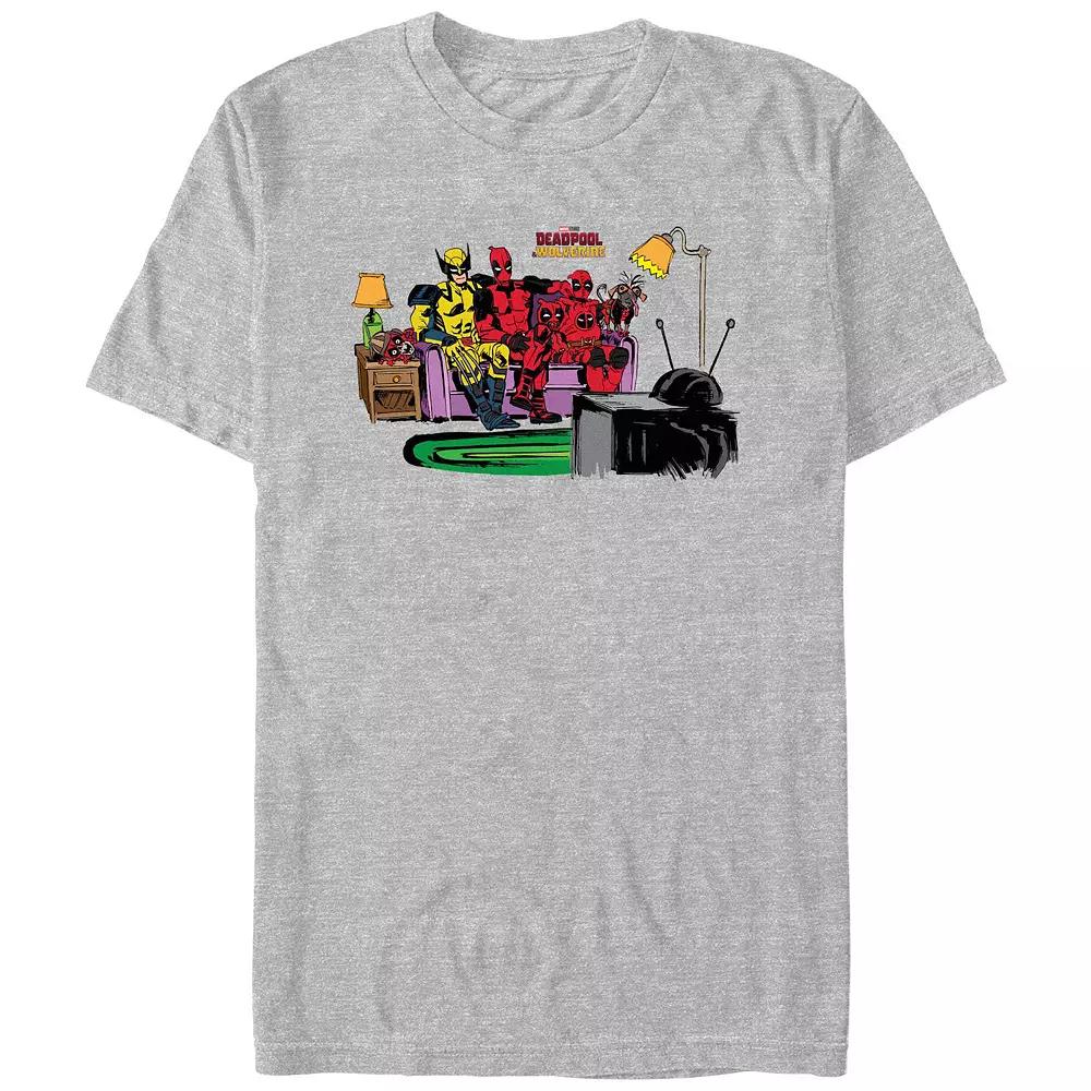Men's Marvel Deadpool And Wolverine Watching TV Graphic Tee, Size: XS, Athletic Grey Product Image