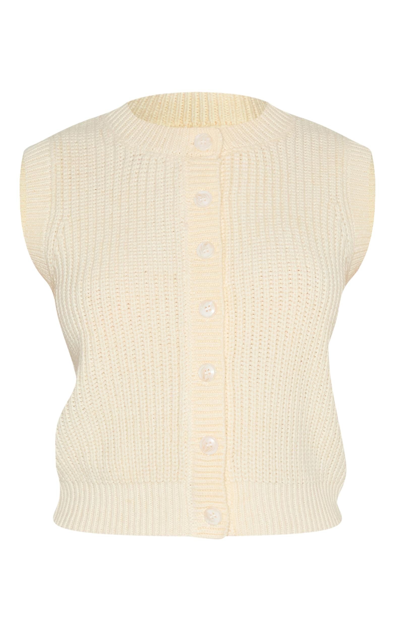  Ecru Chunky Knit Sleeveless Sweater Product Image