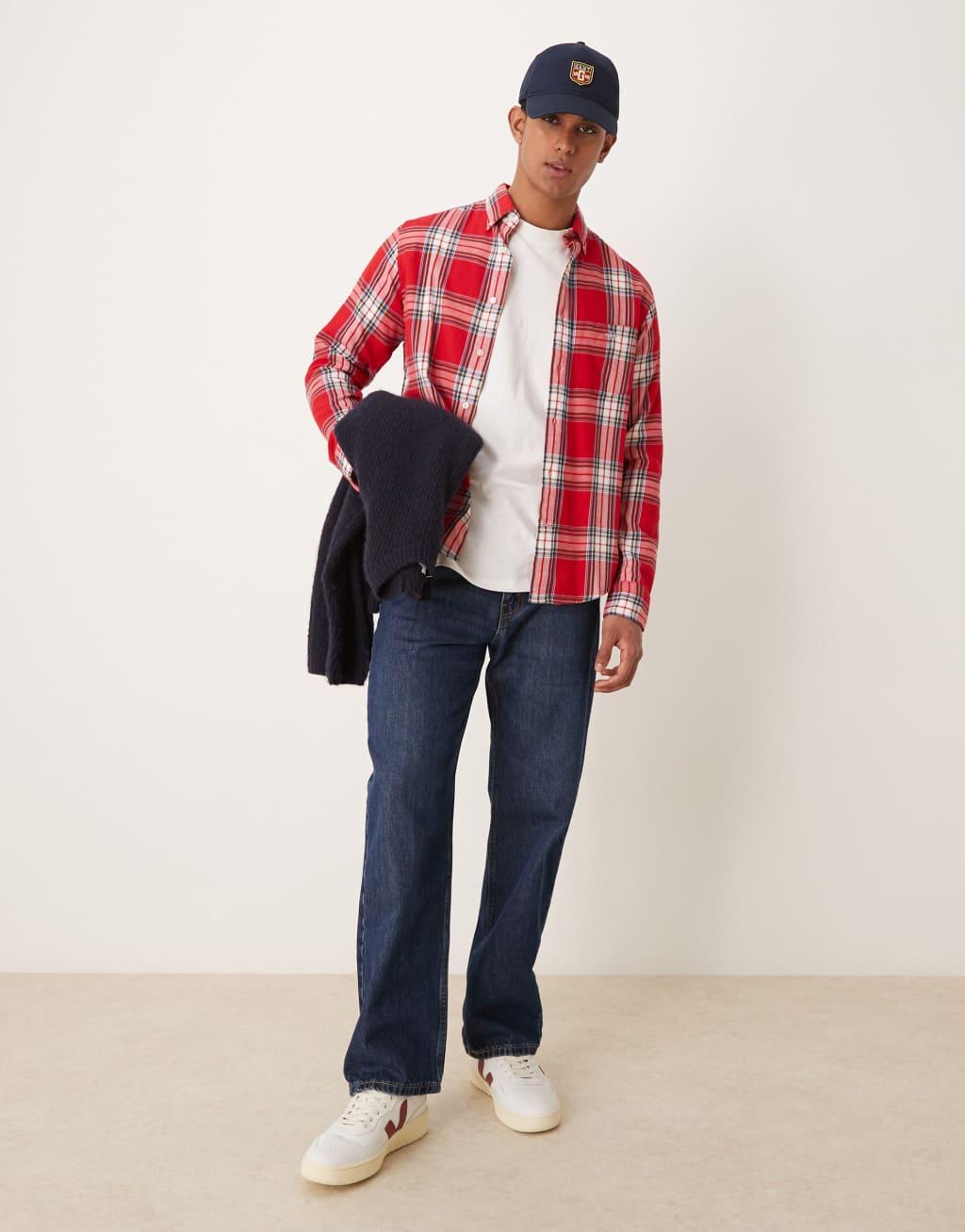 GANT regular fit plaid flannel shirt in red Product Image