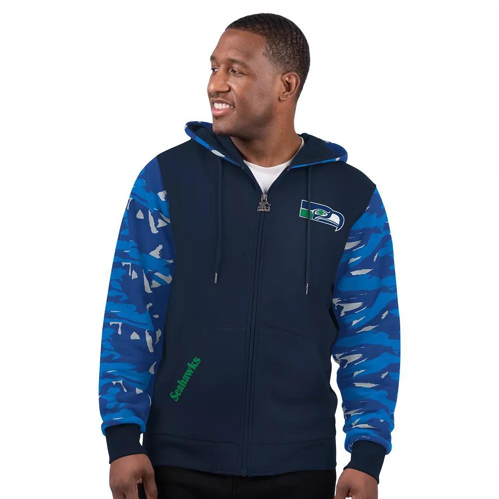 Men's Starter Navy Seattle Seahawks Thursday Night Gridiron Vintage Logo Full-Zip Hoodie,  Product Image