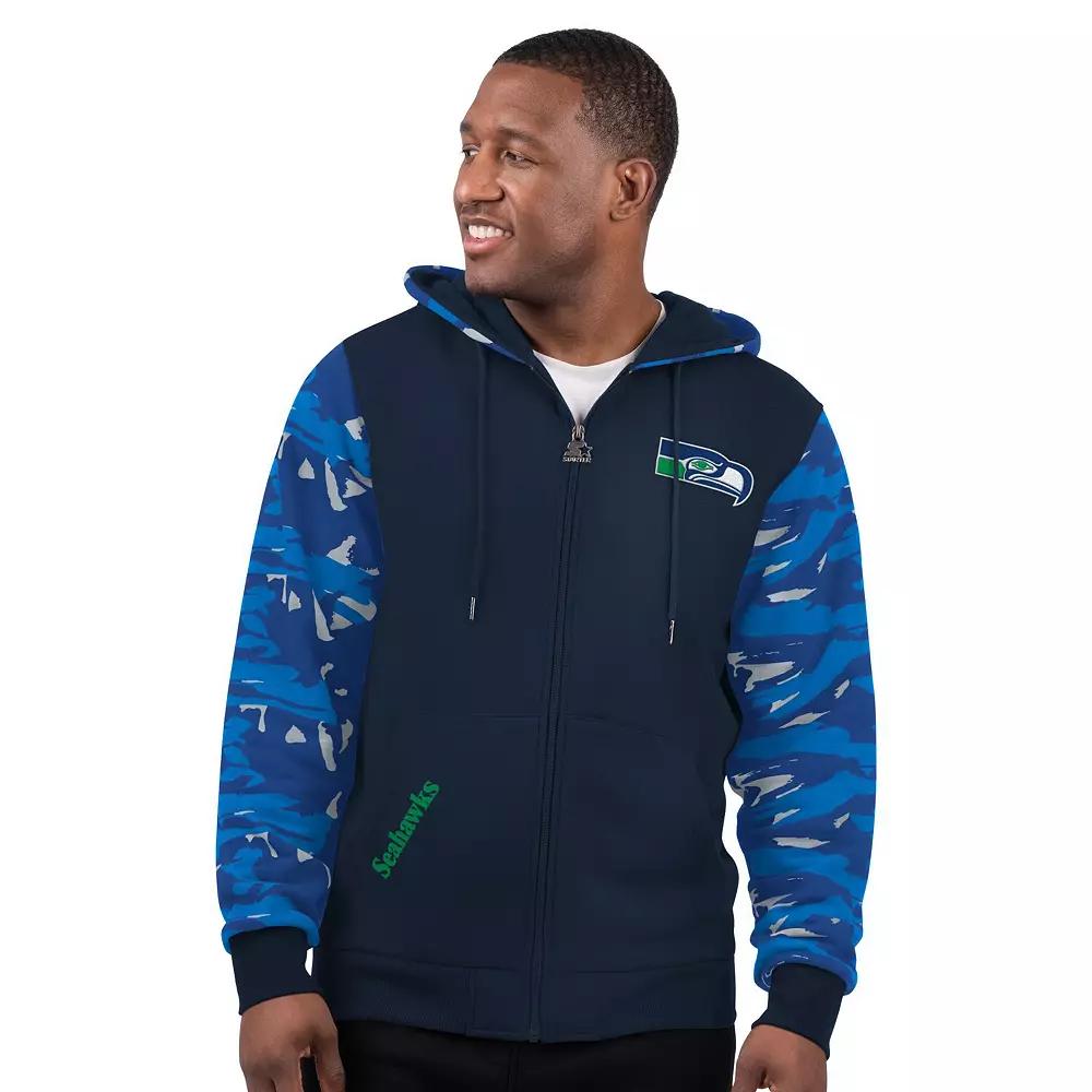 Men's Starter Navy Seattle Seahawks Thursday Night Gridiron Vintage Logo Full-Zip Hoodie,  Product Image