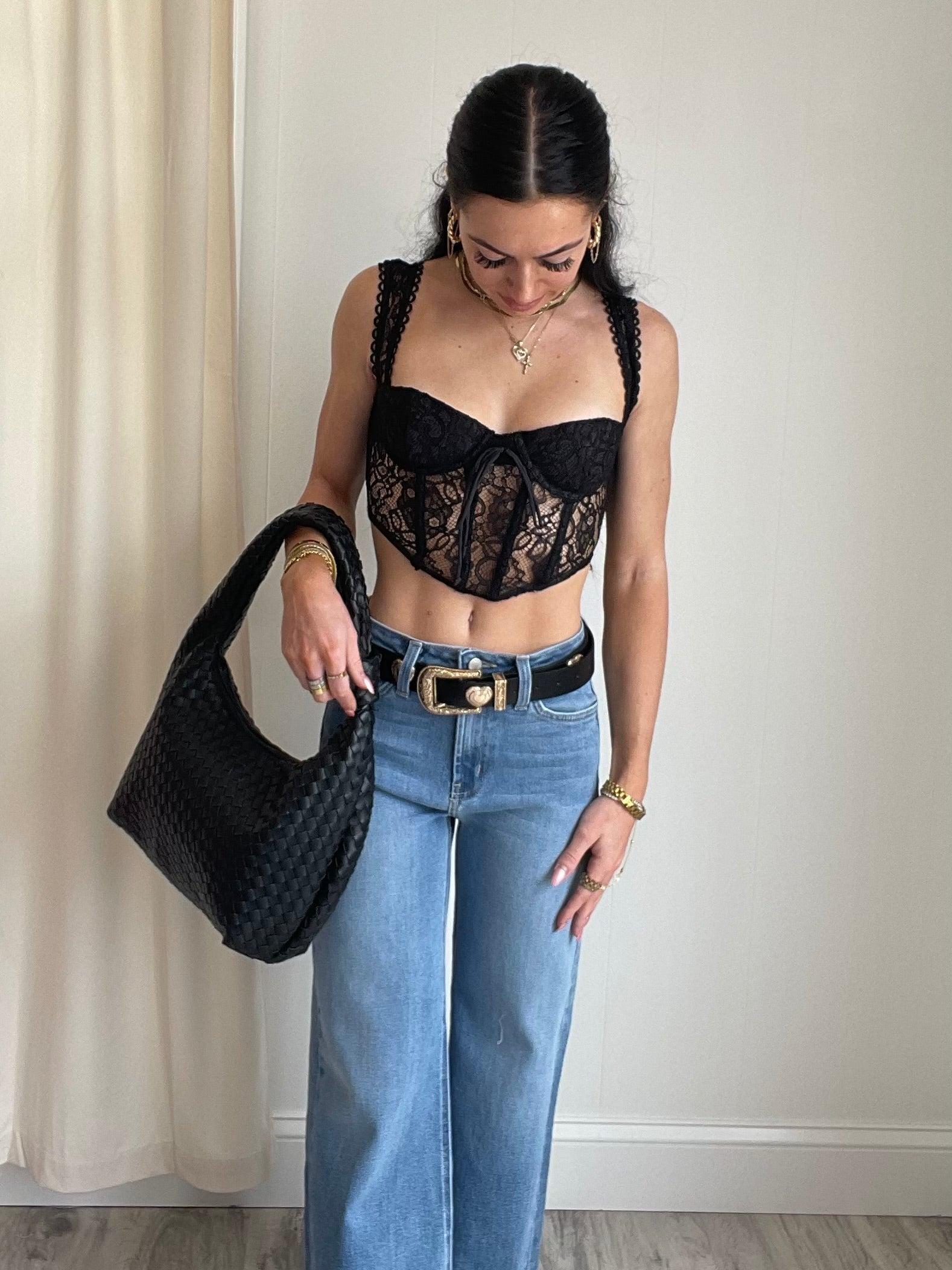 FINAL SALE Chloe Lace Corset Tank Top | Black Product Image