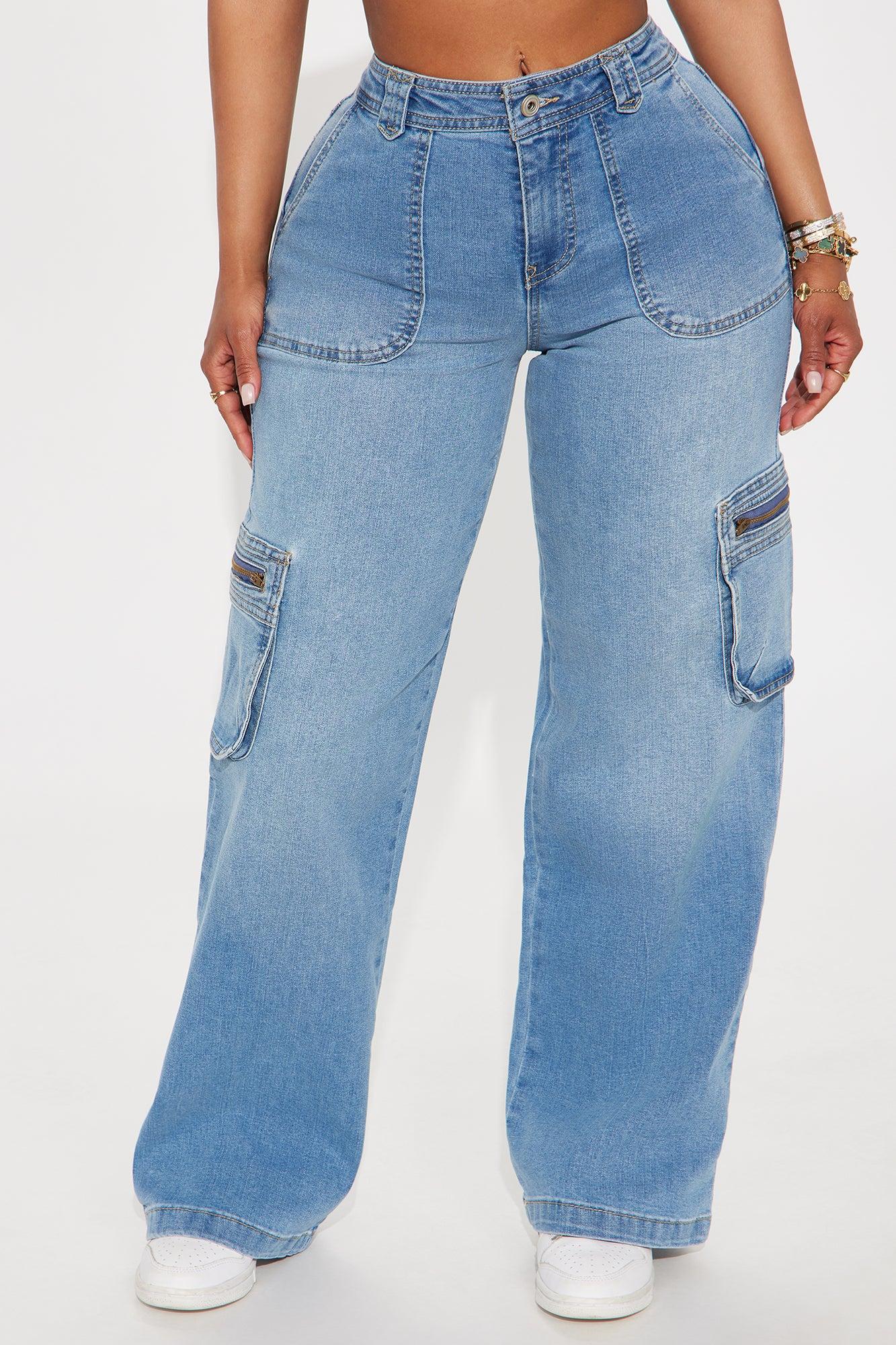 Valley Vibe Cargo Wide Leg Jeans - Light Wash Product Image