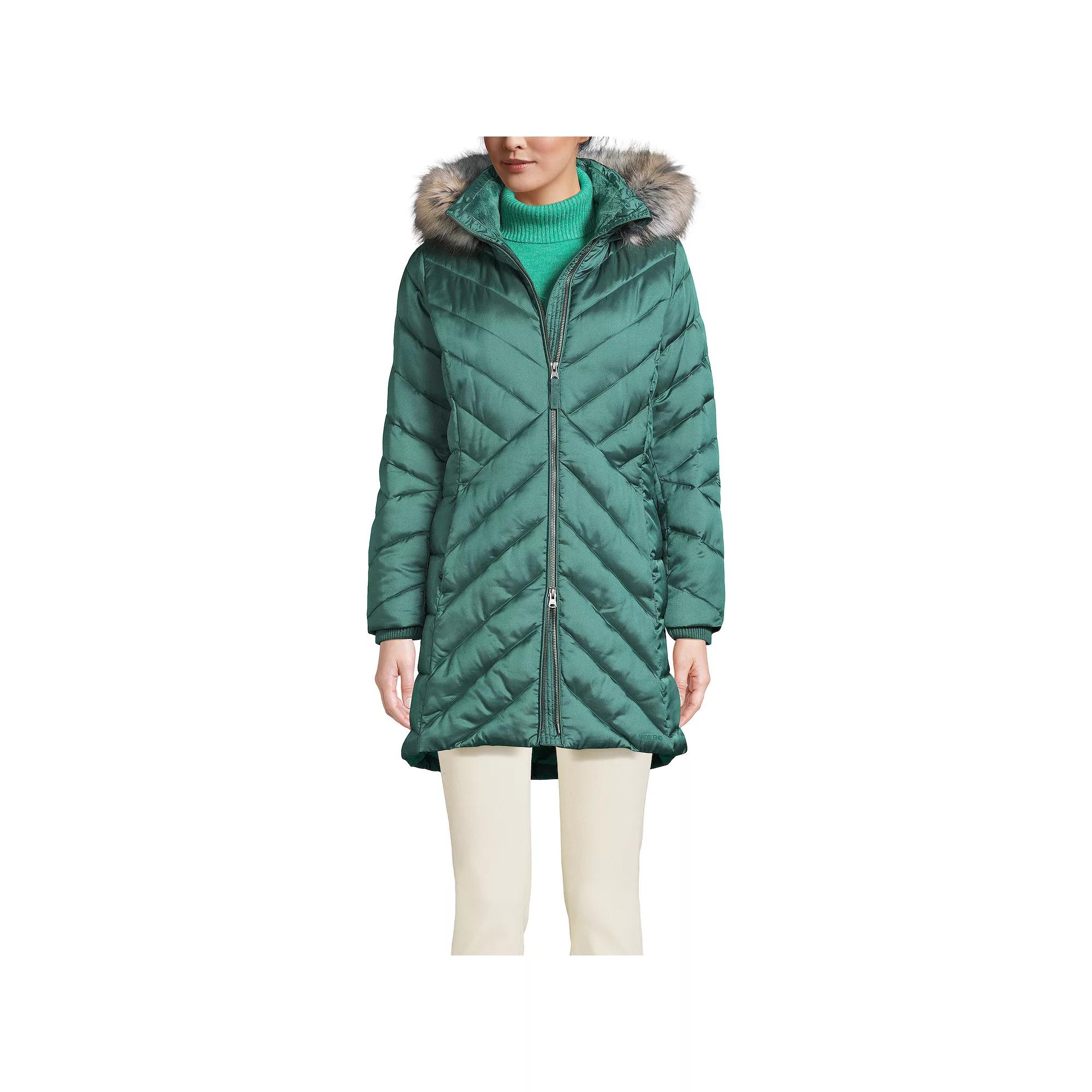 Petite Lands’ End Insulated Cozy Fleece Lined Faux-Fur Trim Hood Puffer Coat, Women's,  Product Image
