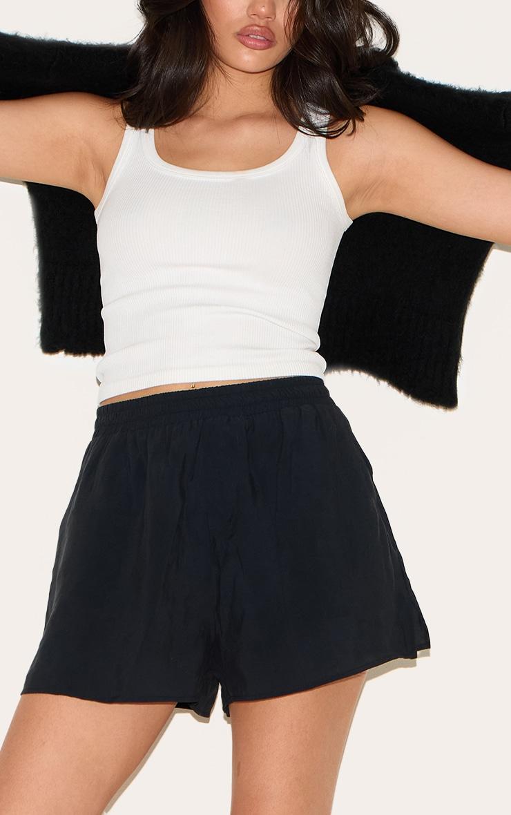 Black Peached Woven Elasticated Waist Shorts Product Image