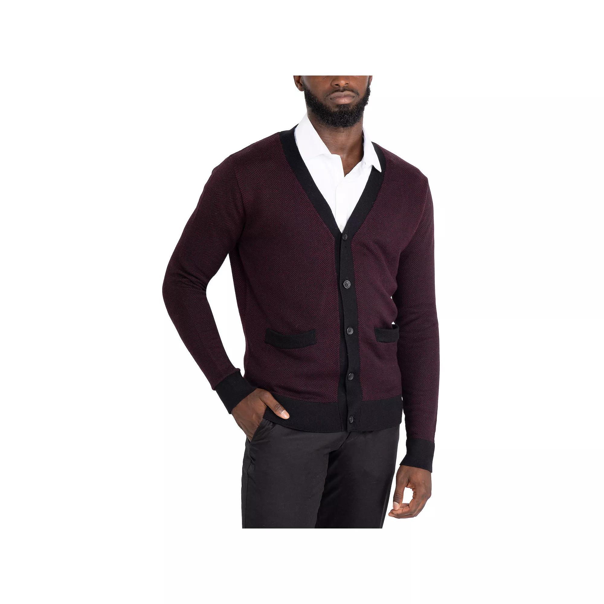 Men's Xray Herringbone Cardigan Sweater, Size: Large, Blue Product Image