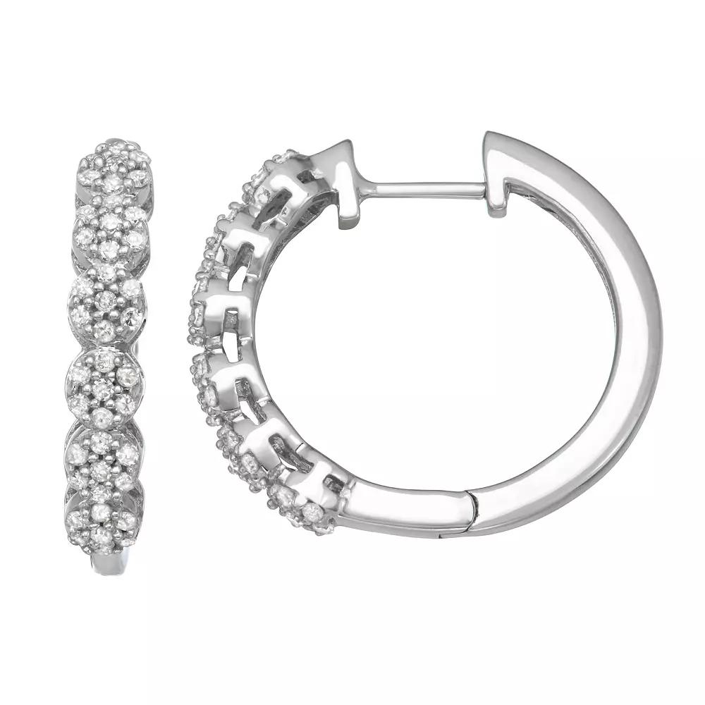 10k White Gold 1/3 Carat T.W. Diamond Cluster Hoop Earrings, Women's Product Image