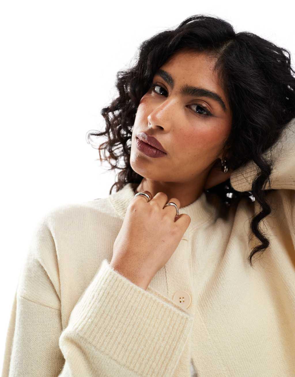 ASOS DESIGN crew neck cardigan in cream Product Image