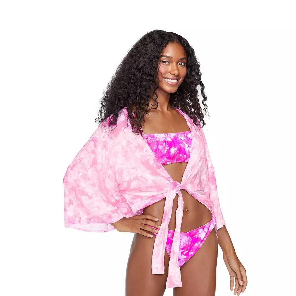 Women's Breaking Waves Tie-Front Crop Swim Cover-Up Shirt,  Product Image
