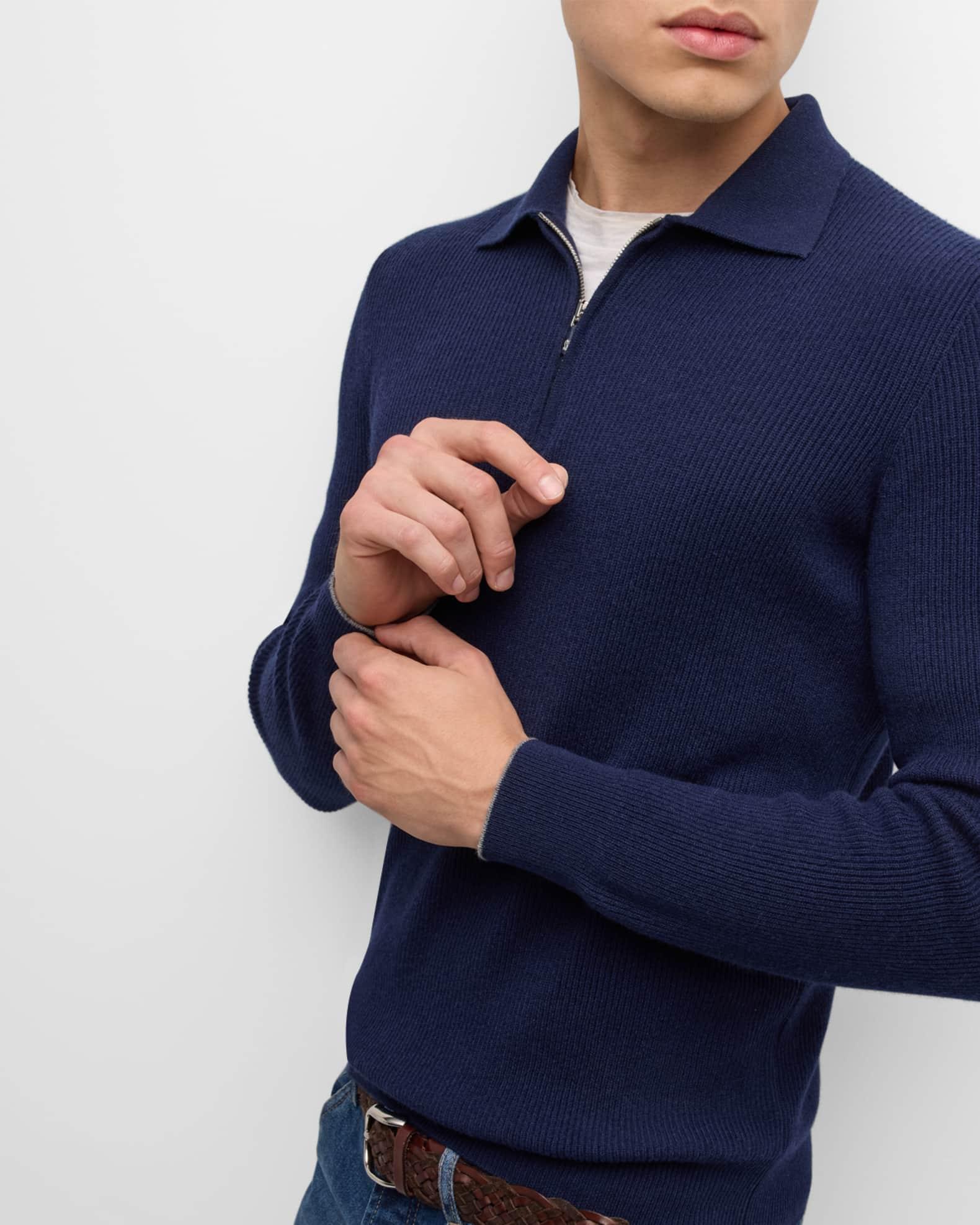 Men's Ribbed Cashmere Zip Polo Sweater Product Image