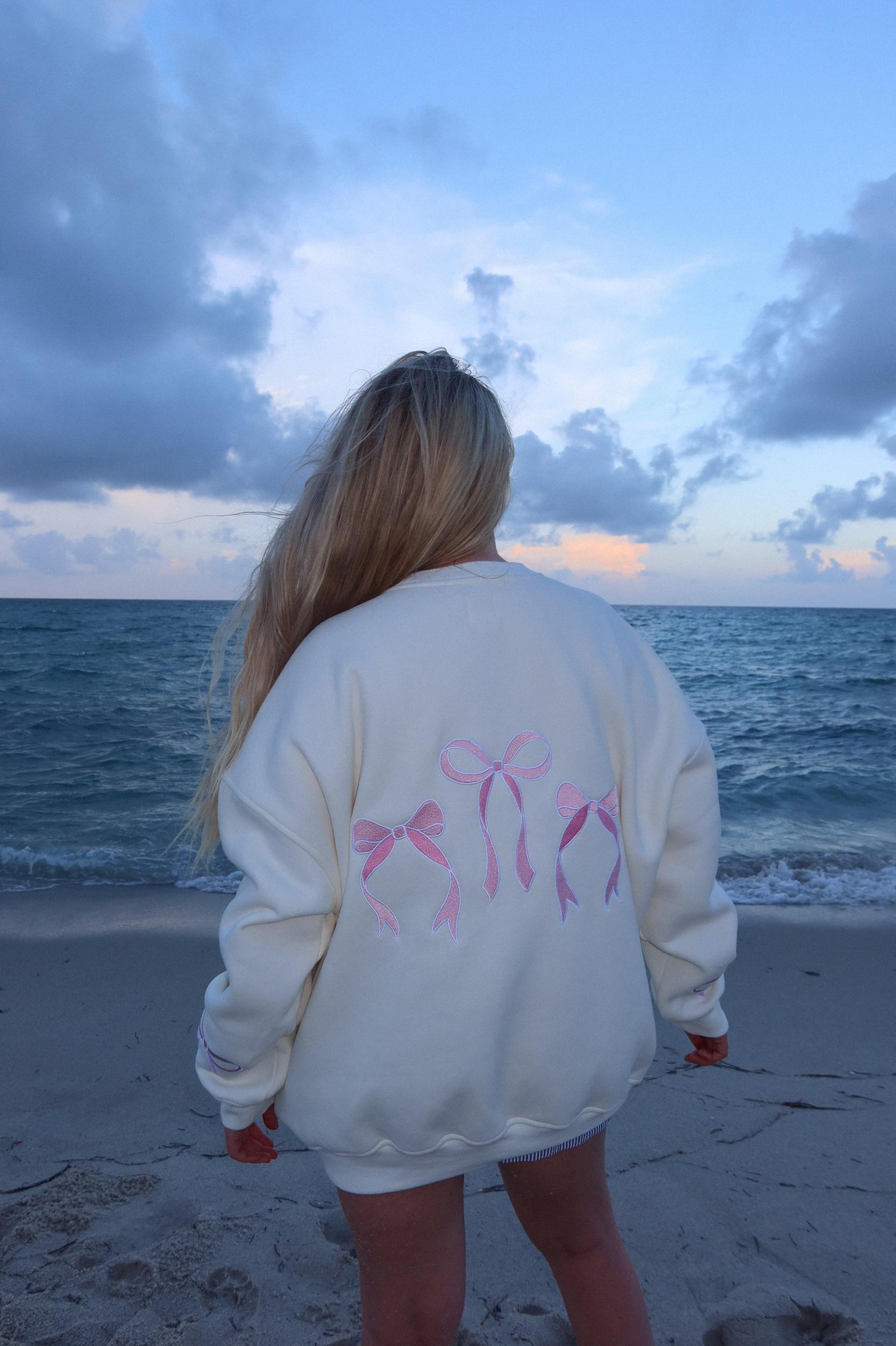 Pink Embroider Bow Sweatshirt Product Image
