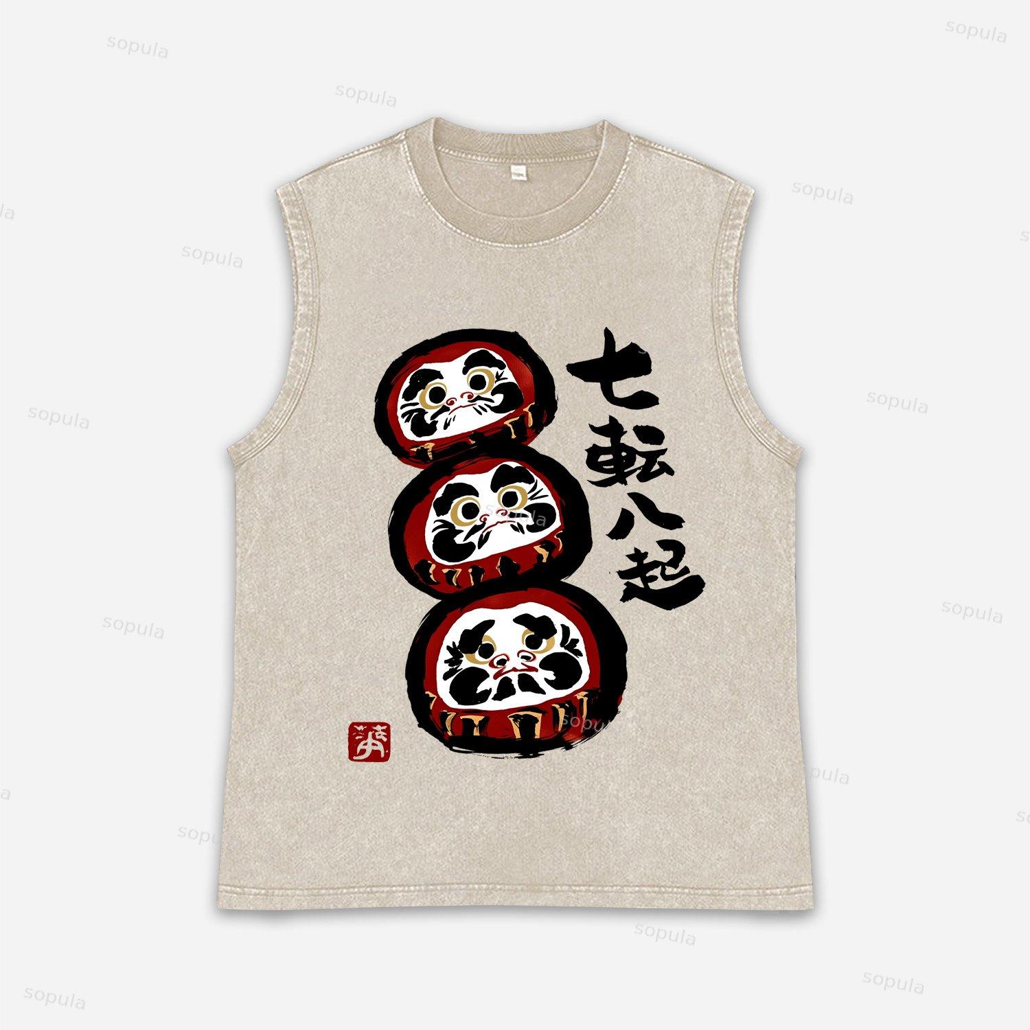 Funny Daruma Acid Washed Tank Top Product Image