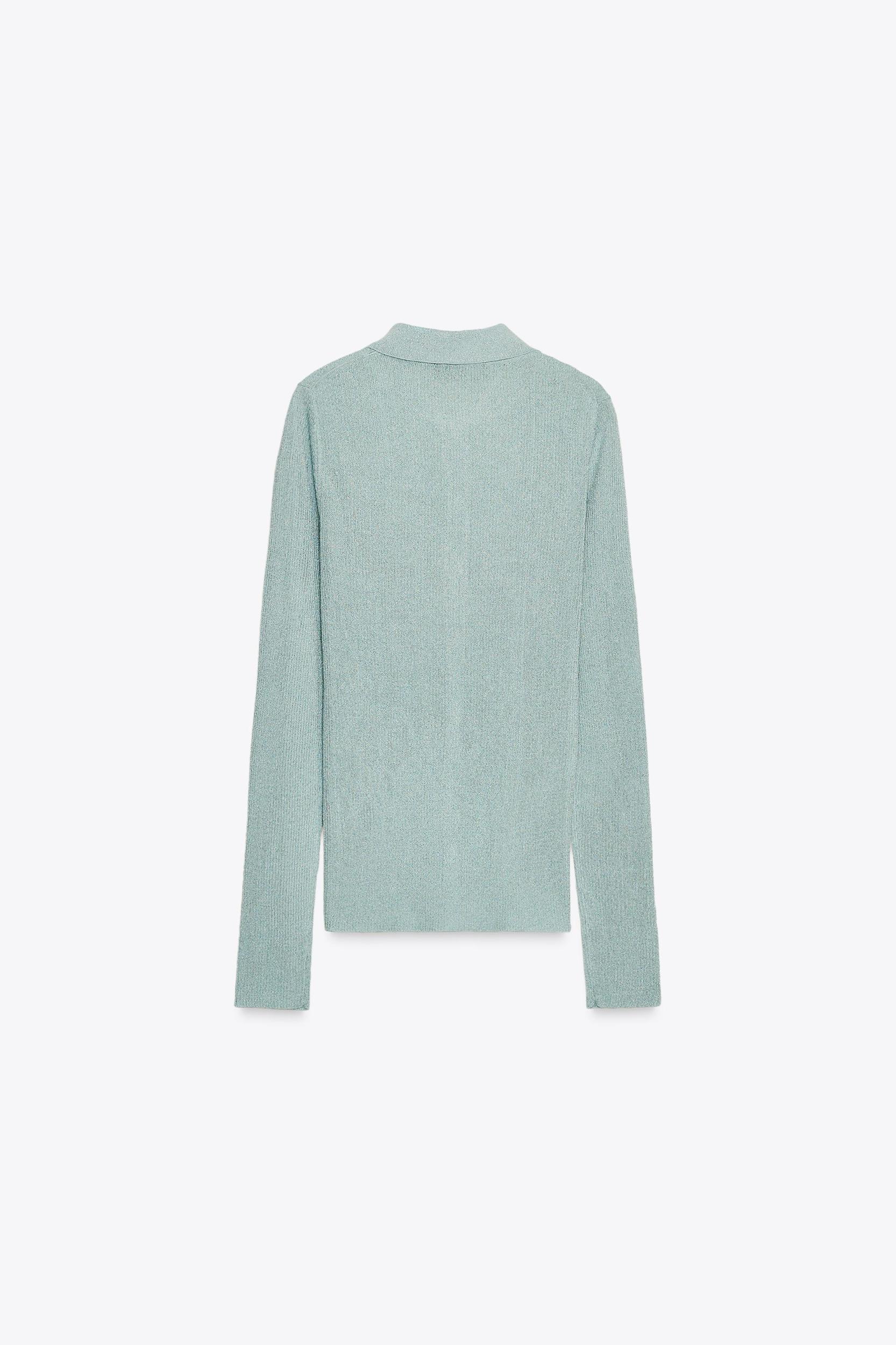 METALLIC THREAD KNIT POLO TOP Product Image