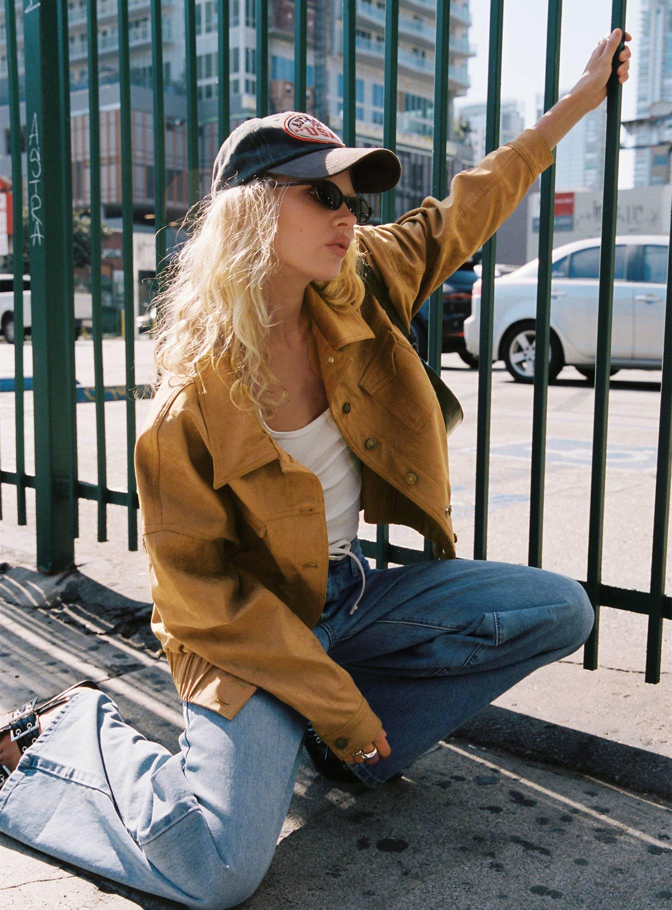 Ristretto Faux Suede Bomber Brown Product Image