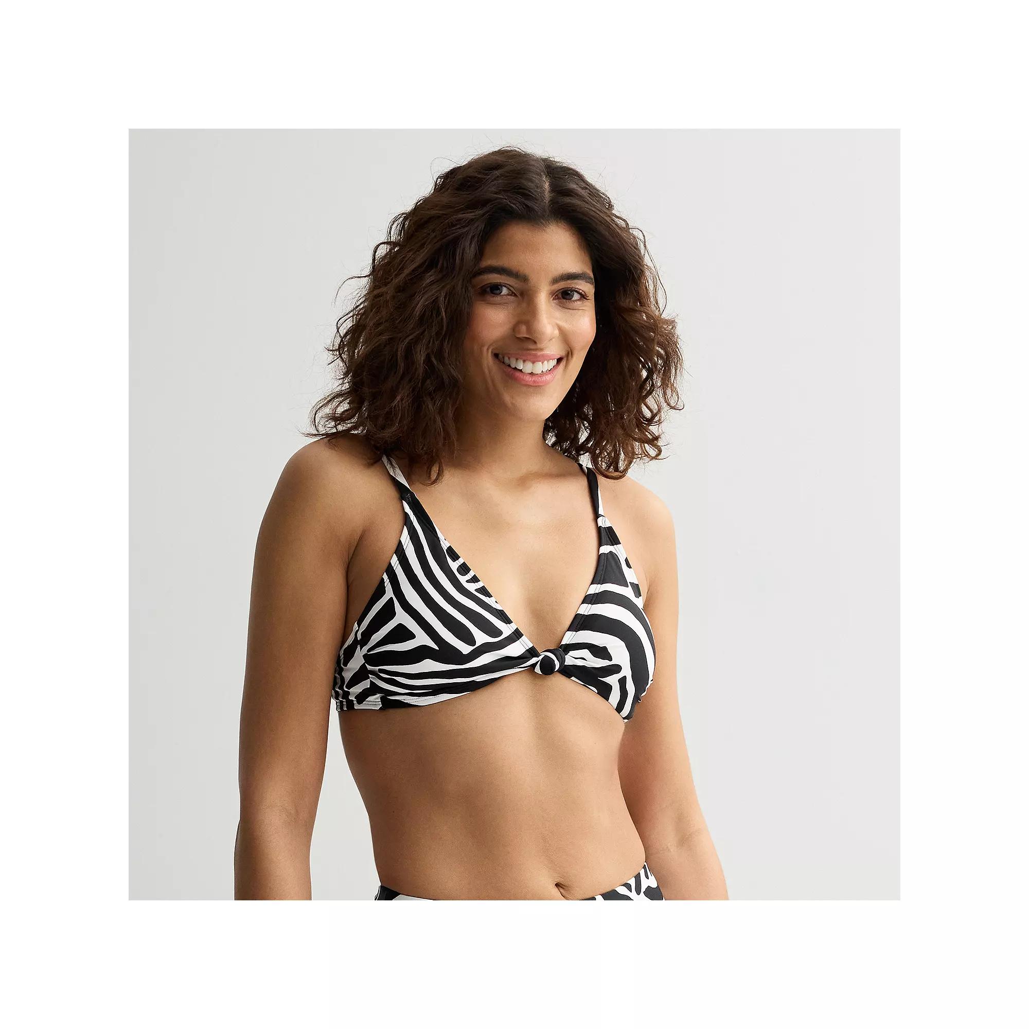 Women's Freshwater Front Knot Triangle Swim Top, Size: Small, Zebra Waves Black Product Image